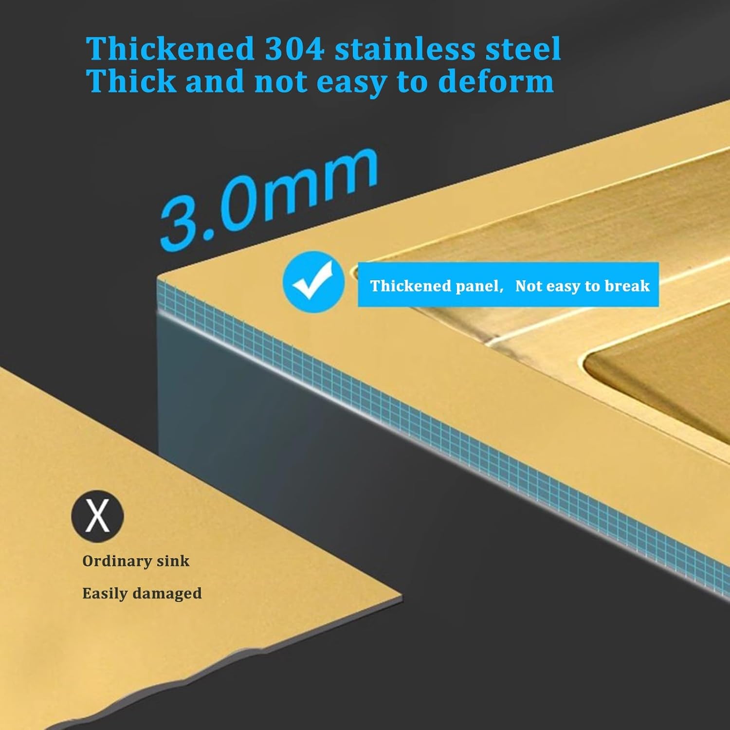 Kitchen Sink Tap,Golden Stainless Steel Sink Kitchen Double Bowl Sink Large Capacity Sink Golden Faucet Including Soap Dispenser and Other Accessories (82x46x24cm)