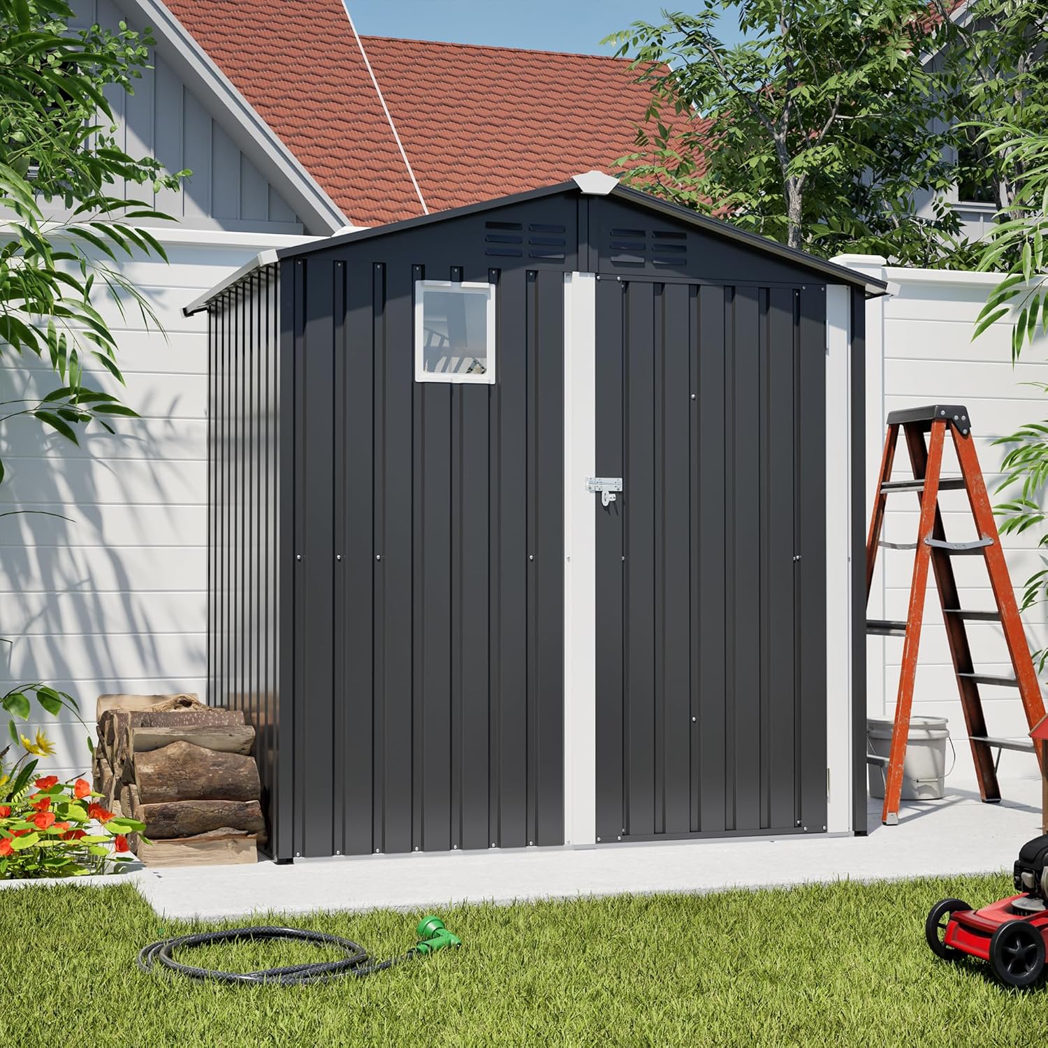 ZeHuoGe Metal Outdoor Storage Shed 6 x 4 FT, Steel Utility Tool Shed Storage House, Metal Sheds Outdoor Storage for Backyard Garden Patio Lawn