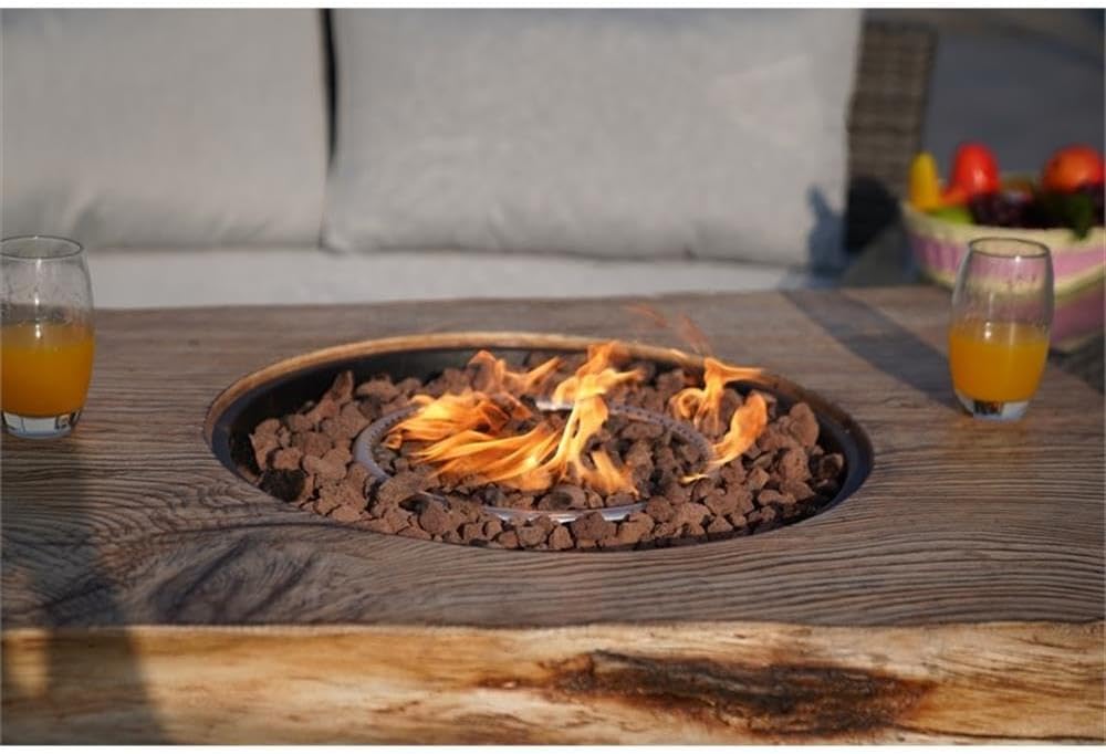 Aluminum Patio and Outdoor Rectangle Firepit in Grain Pattern with Rain Cover