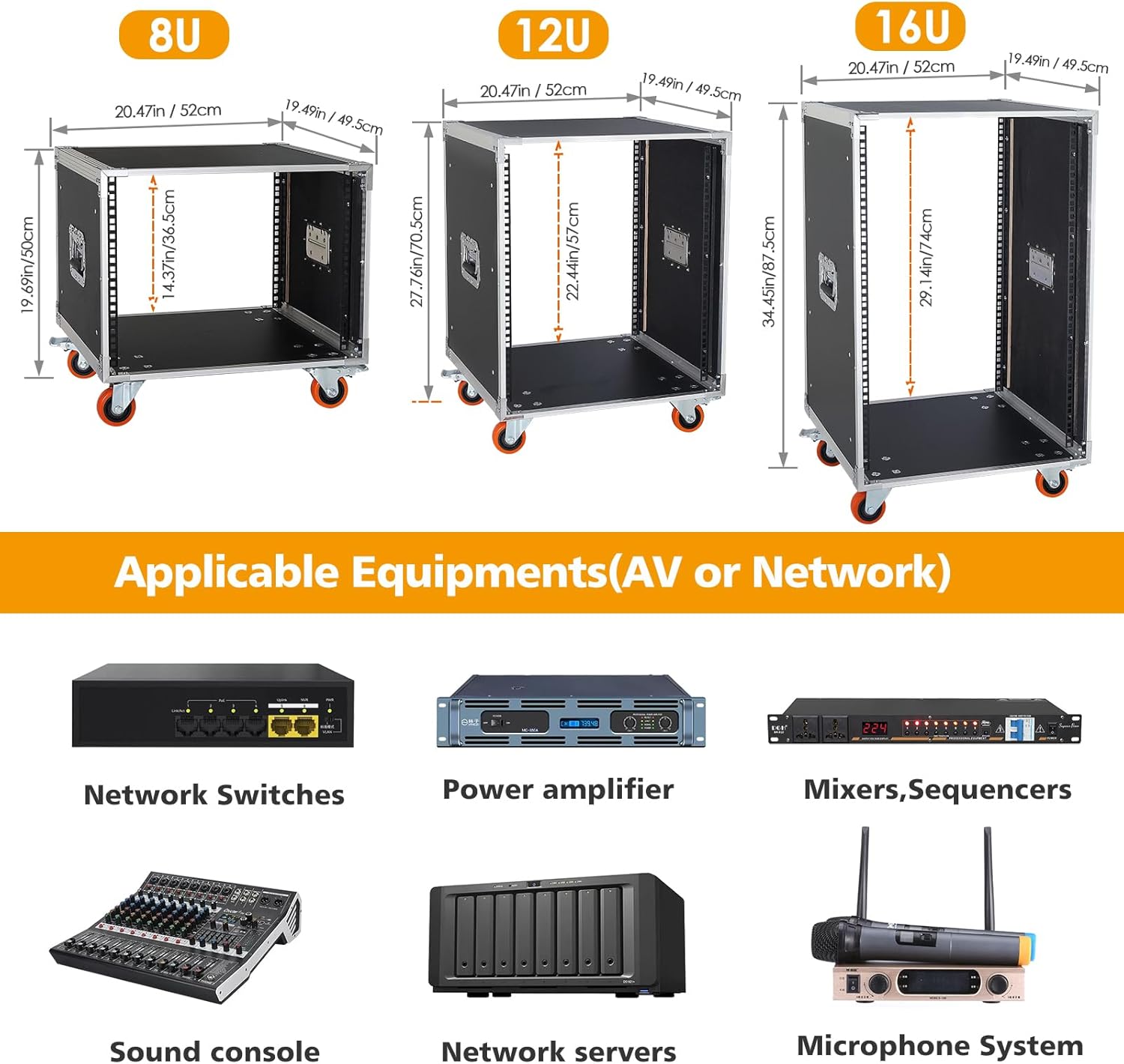 AV Gear Rack 8U Home Audio & Video Stage Stereo Equipment Storage Cabinet Stand On Wheels - 8U 19in Server IT Network Data Devices Storage Rack Cabinet - SC01-8U