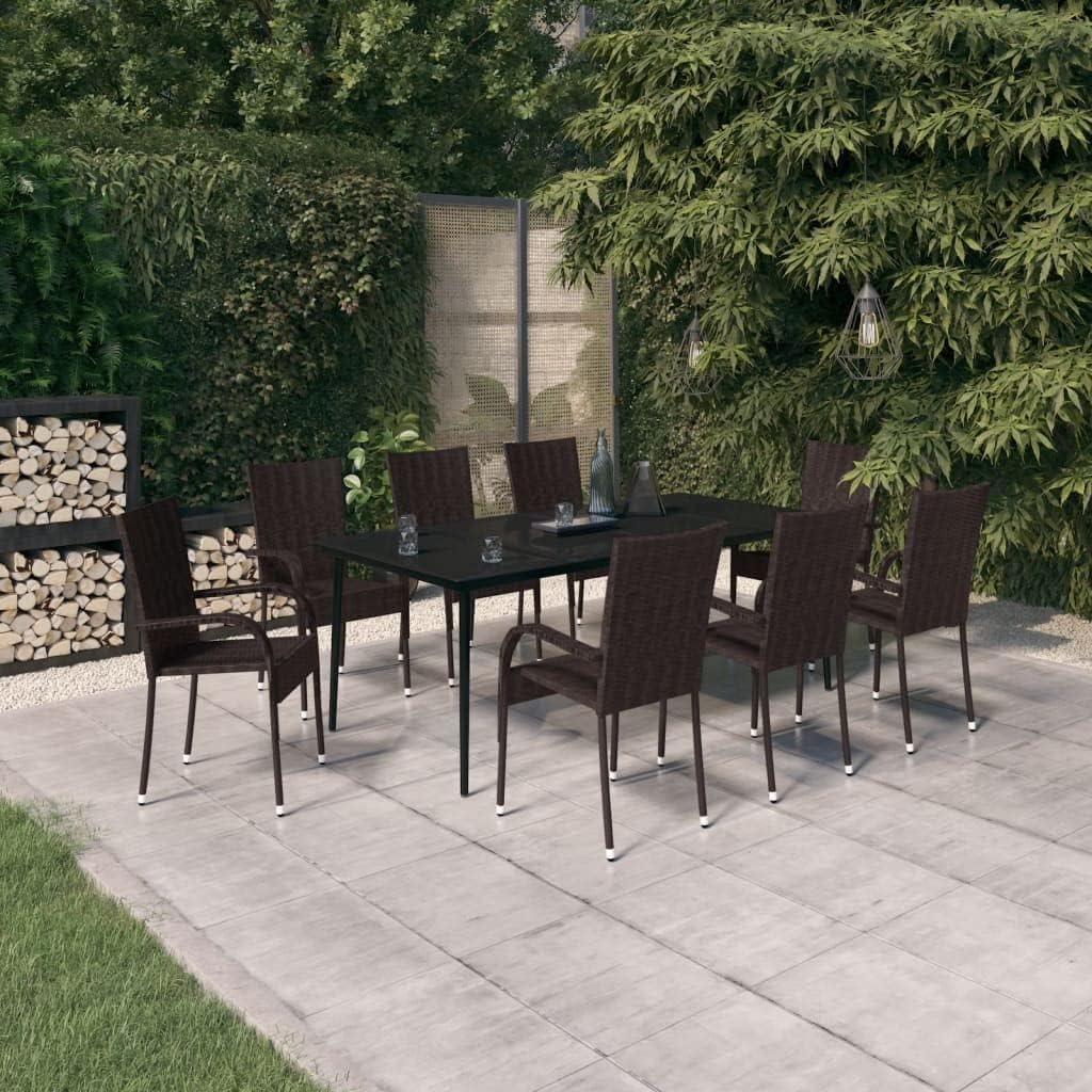 Furniture Sets 9 Piece Patio Dining Set Brown and Black,Spacious Outdoor Dining Set with Glass Top Table for Patio or Garden Garden Conversation Sets