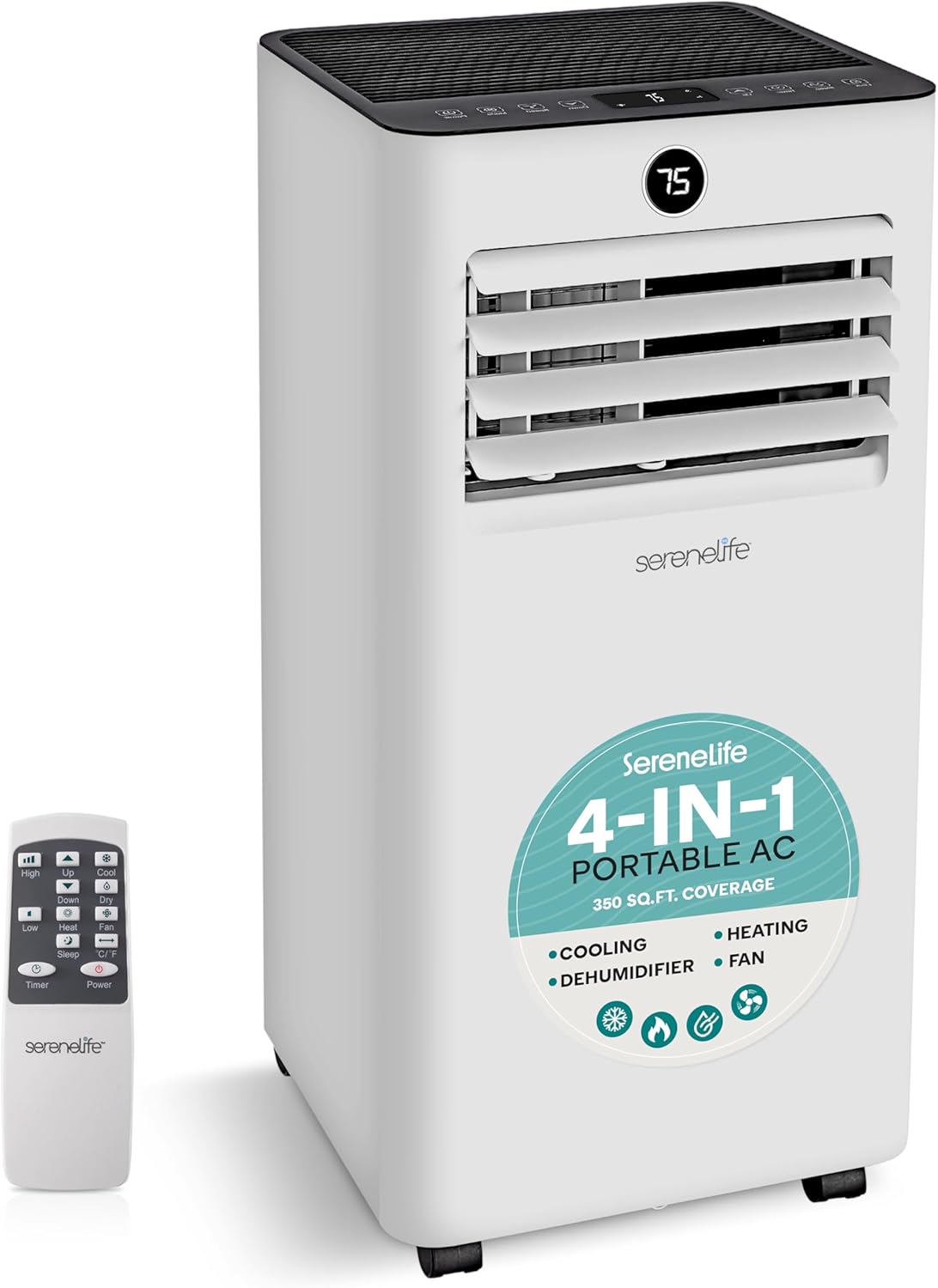 SereneLife 8,000 BTU Portable Air Conditioner and Heater, Small AC with Dehumidifier and Fan, Mini AC Unit with 350 Sq. Ft. Coverage, Includes Remote Control and Window Mount Kit