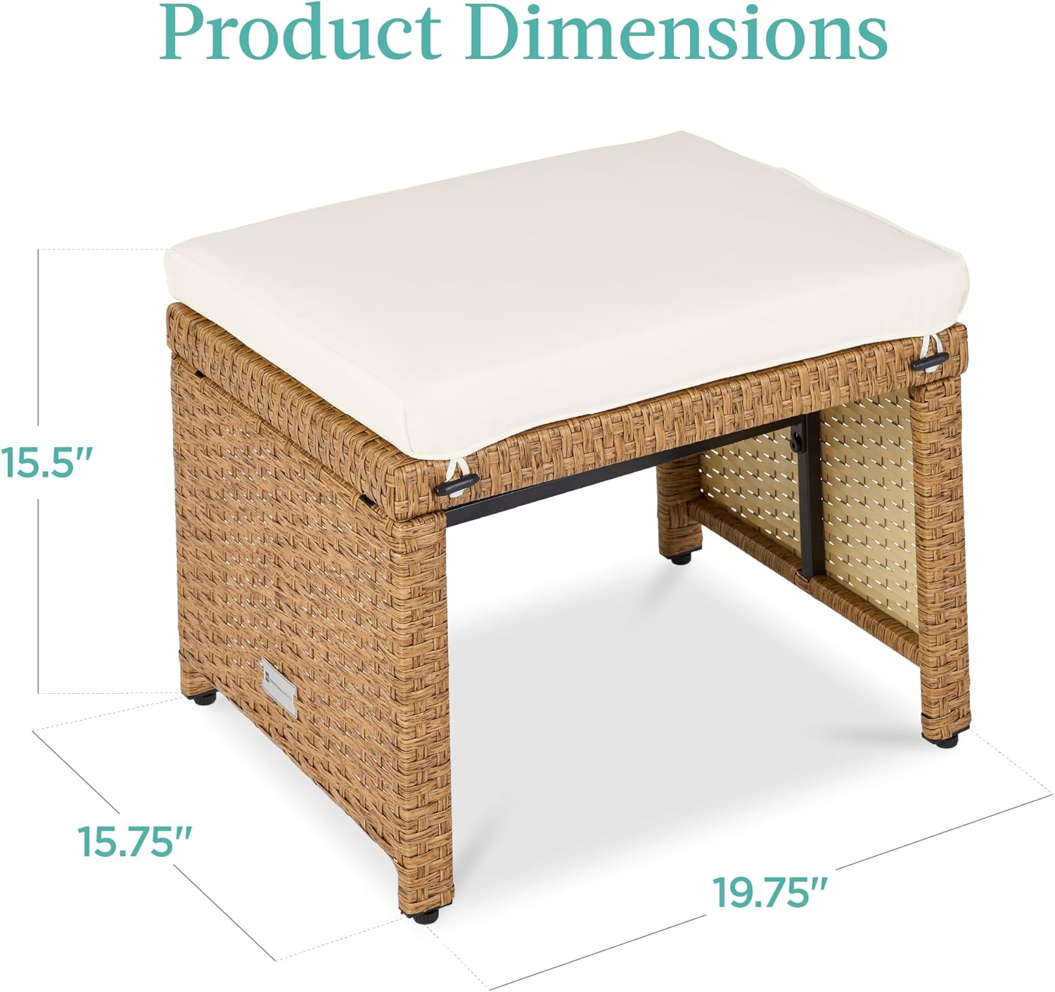 Best Choice Products Set of 2 Wicker Ottomans, Multipurpose Outdoor Furniture for Patio, Backyard, Additional Seating, Footrest, Side Table w/Removable Cushions, Steel Frame - Ivory/Natural