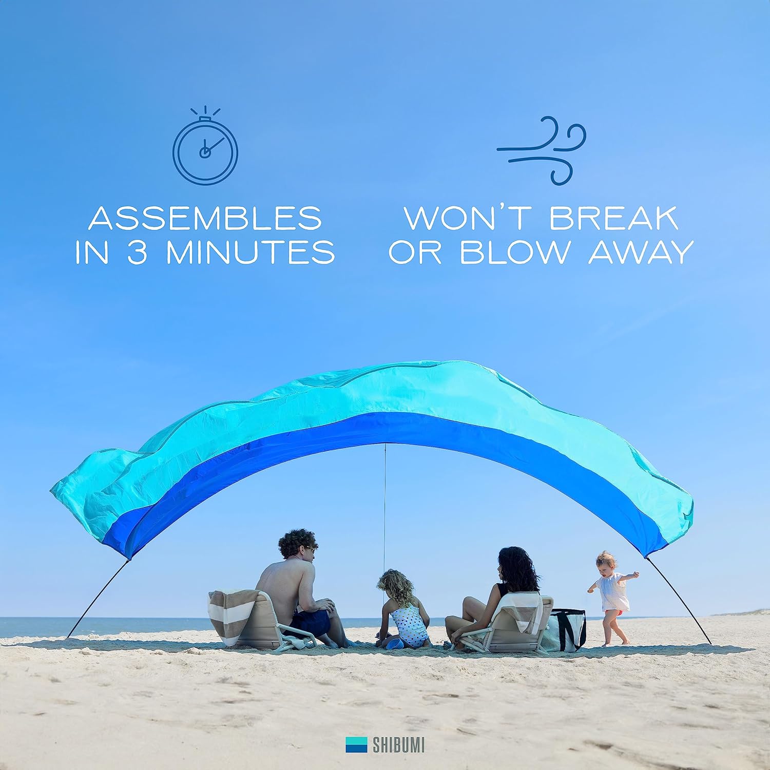 Shibumi Shade® (2.0 Version) - World's Best Beach Shade. The Original Wind Powered® Beach Shade. Lightweight, Easy to Set up and Great for Groups up to 8 People