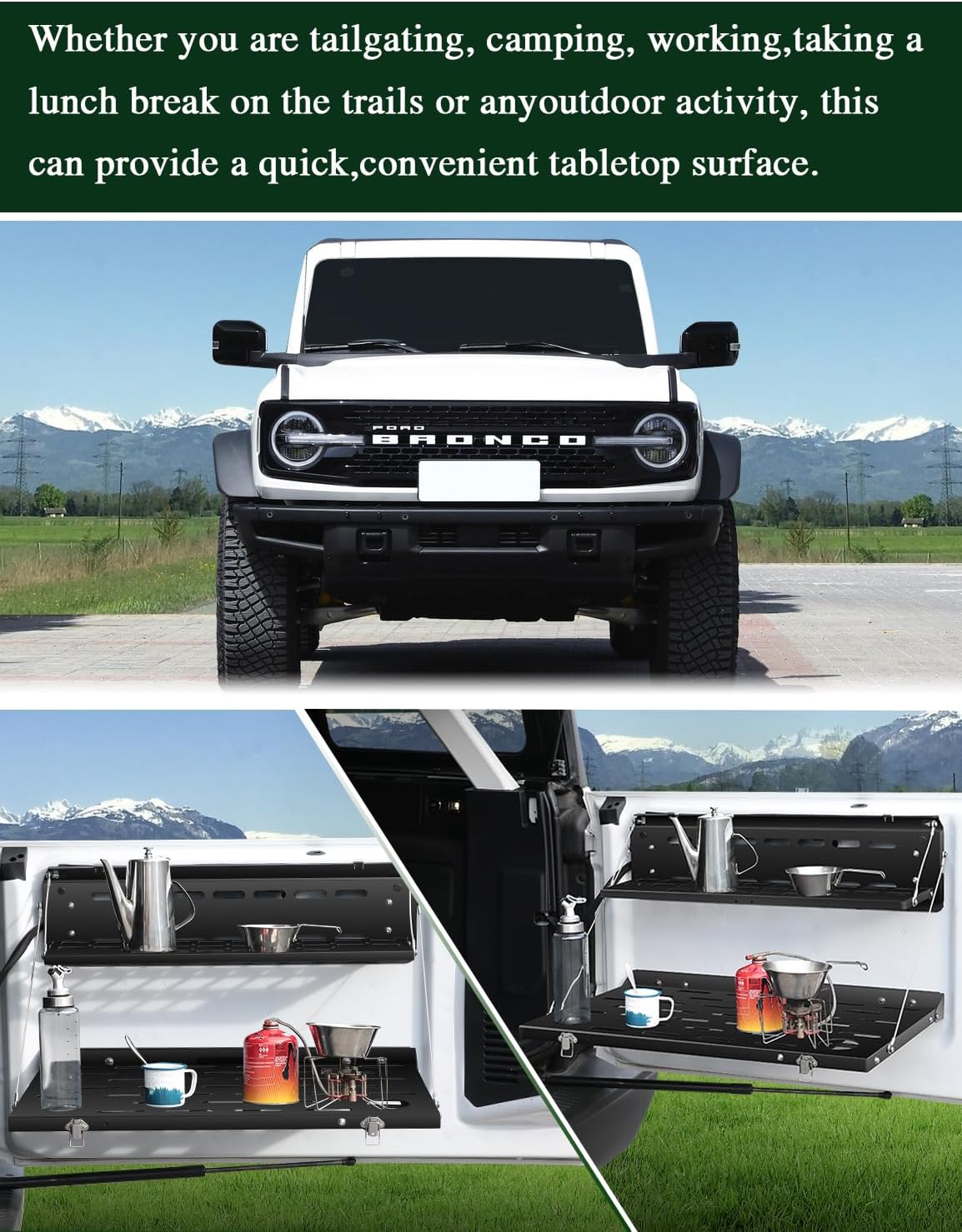 JROAD Bronco Double Layer Tailgate Table for 2021 2022 Ford Bronco 2/4 Door Rear Foldable Cargo Shelf Storage Shelf MOLLE Panel Bronco Accessories