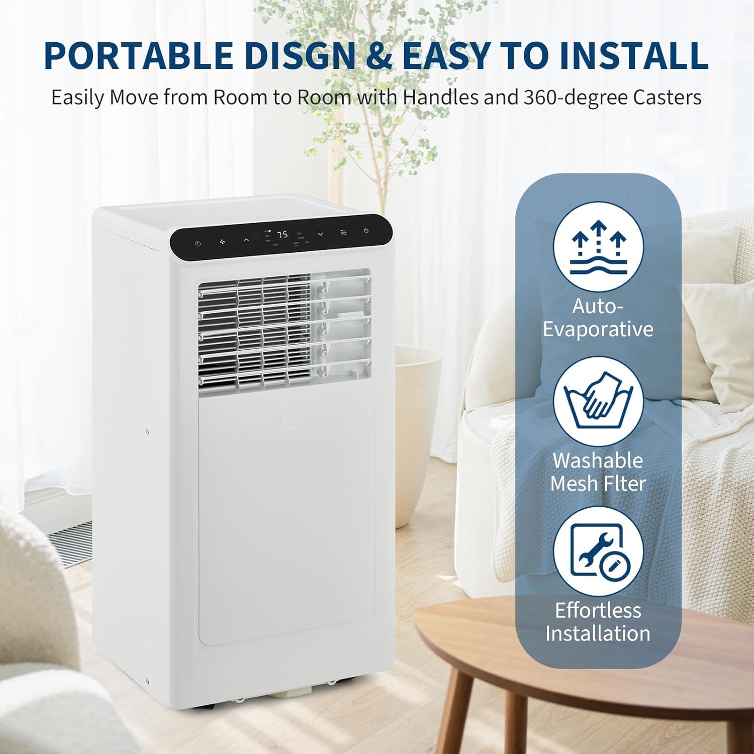 GarveeHome Portable Air Conditioner, 8000 BTU for Basement & Bedroom, Remote & Auto Evaporation, 3 in-1 Cooling Unit, Floor AC.