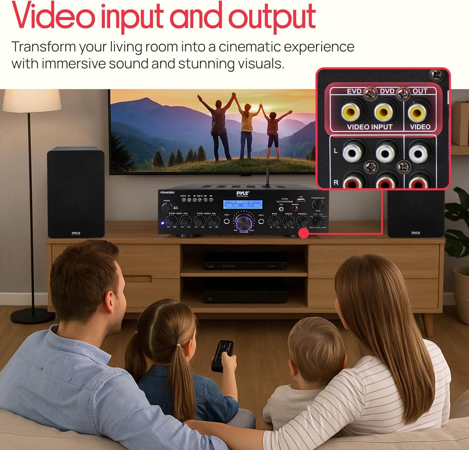 Pyle 200W Wireless Bluetooth Power Amplifier - Dual Channel Stereo Receiver with USB Flash Reader - SD Card - AUX - MIC IN w/ Echo - Radio - Home Theater - Studio Use - RCA Output - PDA65BU