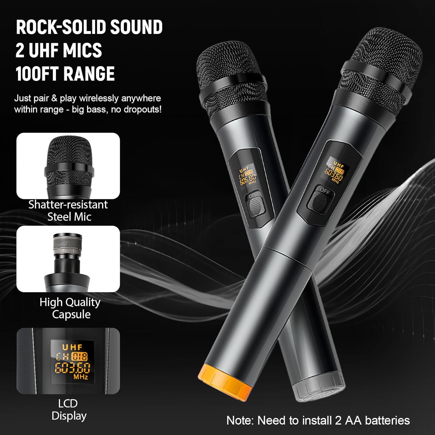 Home Karaoke System with Wireless Microphones & Speakers, Bluetooth Amplifier Set for Family Parties & Home Entertainment