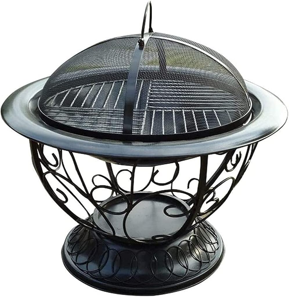 Outdoor Patio Fire Pit Bowl BBQ Grill, 22inch firepit Table for Outside with Spark Screen, Grill and Grate for Garden,Patio,Yard and Camping