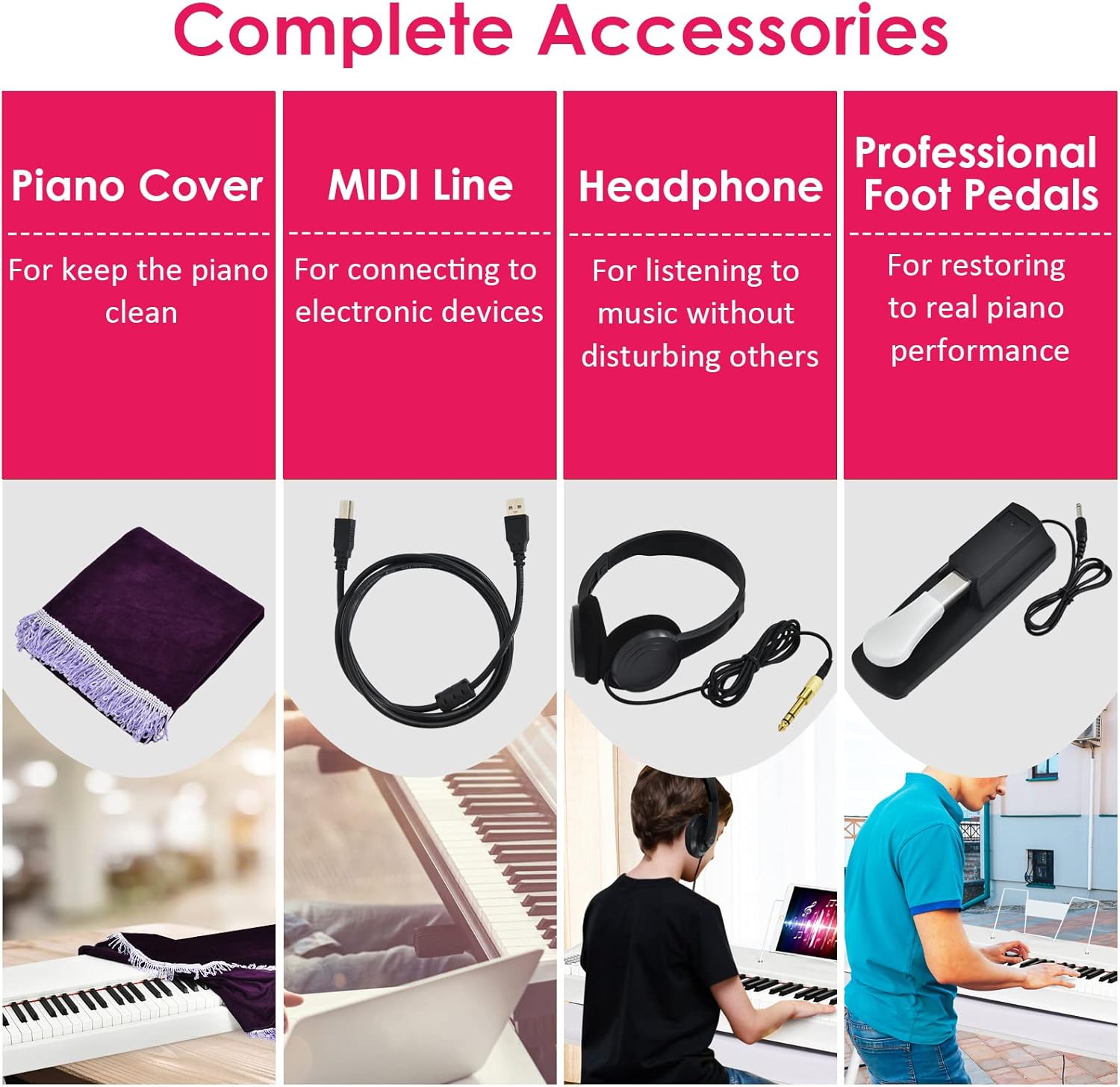 Safeplus Digital Piano 88 Key Full Size Weighted Keyboard, Electric Piano Portable with Sustain Pedal Power, Supply for Beginner Adults Practice (White)