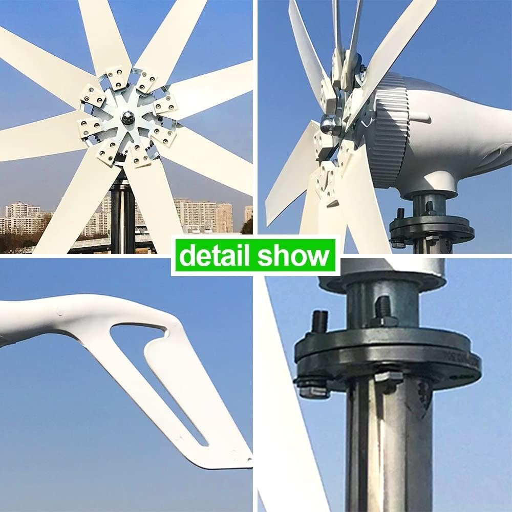 Wind Turbine, 1000W 8 Blades Free Energy Windmill 12V 24V Small Wind Turbine Generator for Home Farm Street Lamps Use Wind System(MPPT Controller,24V)