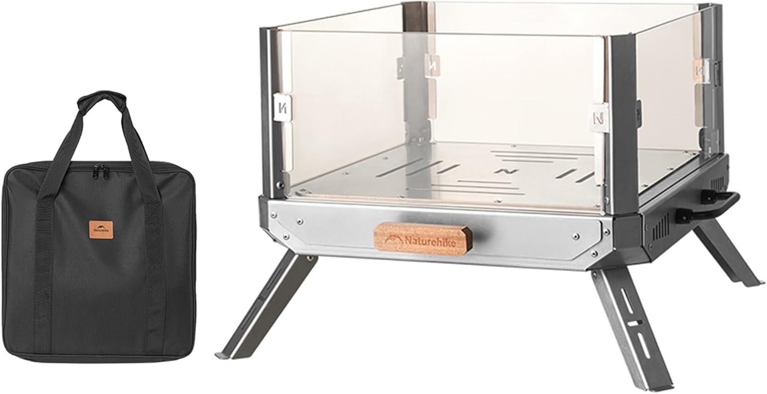 Naturehike Portable Wood Burning Fire Pit, Lightweight Collapsible Small Firepits for Outdoor & Indoor, Campfire with Microcrystalline Glass for Winter Family Party, Camping (Fire Pit)