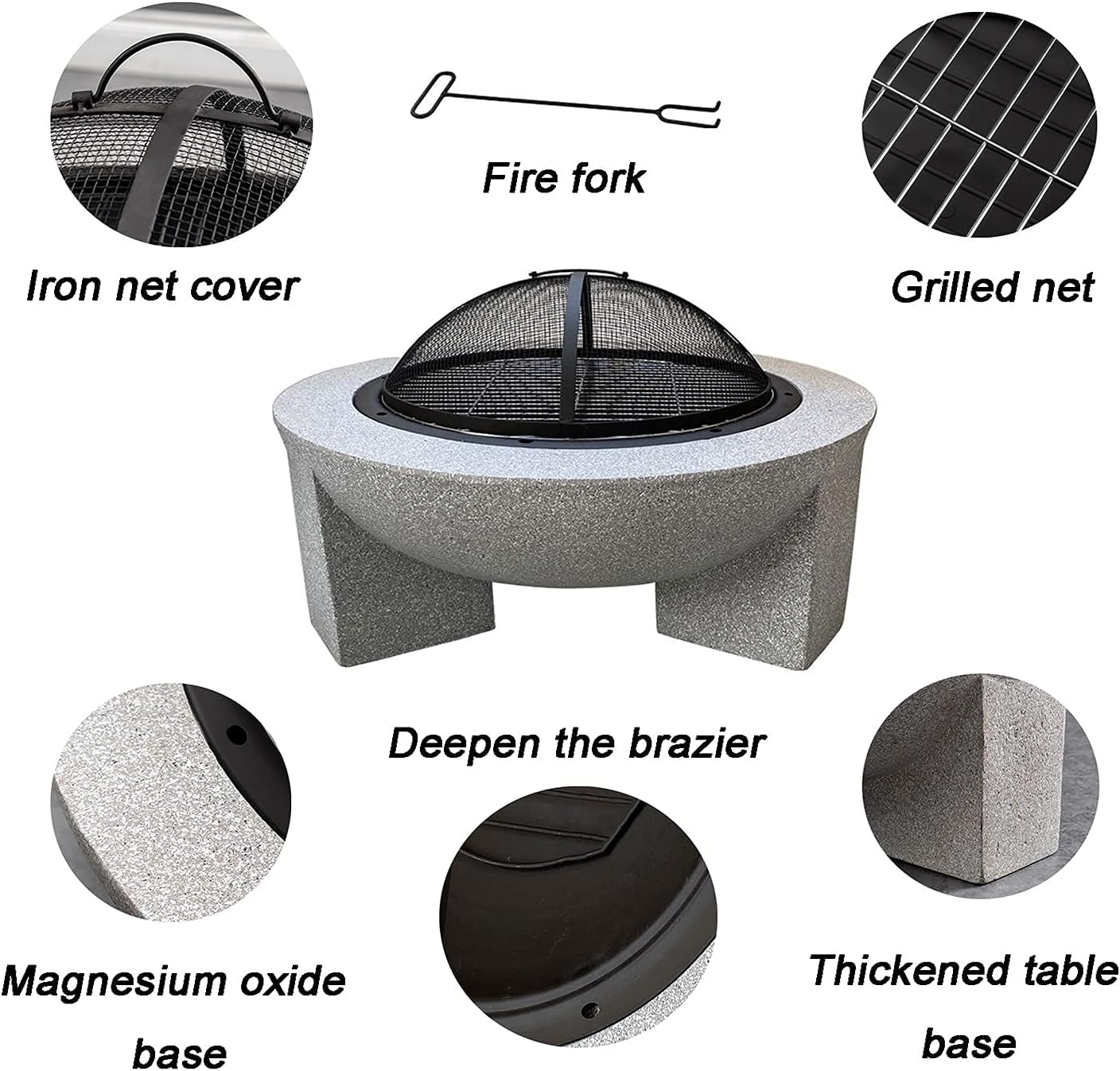 Garden Fire Pit Grill Bowl Grill Barbecue Rack Fire Pit Outdoor fire Pit, 30-inch Wood-Burning fire Pit, with Spark Screen, Barbecue fire Pit in Courtyard Backyard Garden