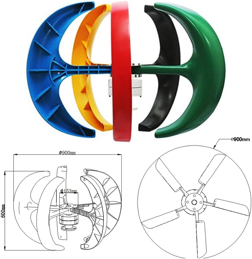 3000W Portable Wind Turbine for Home – 12V/24V Power Generator with 5 Nylon Fiber Blades Permanent Magnet Alternator(with Inverter)