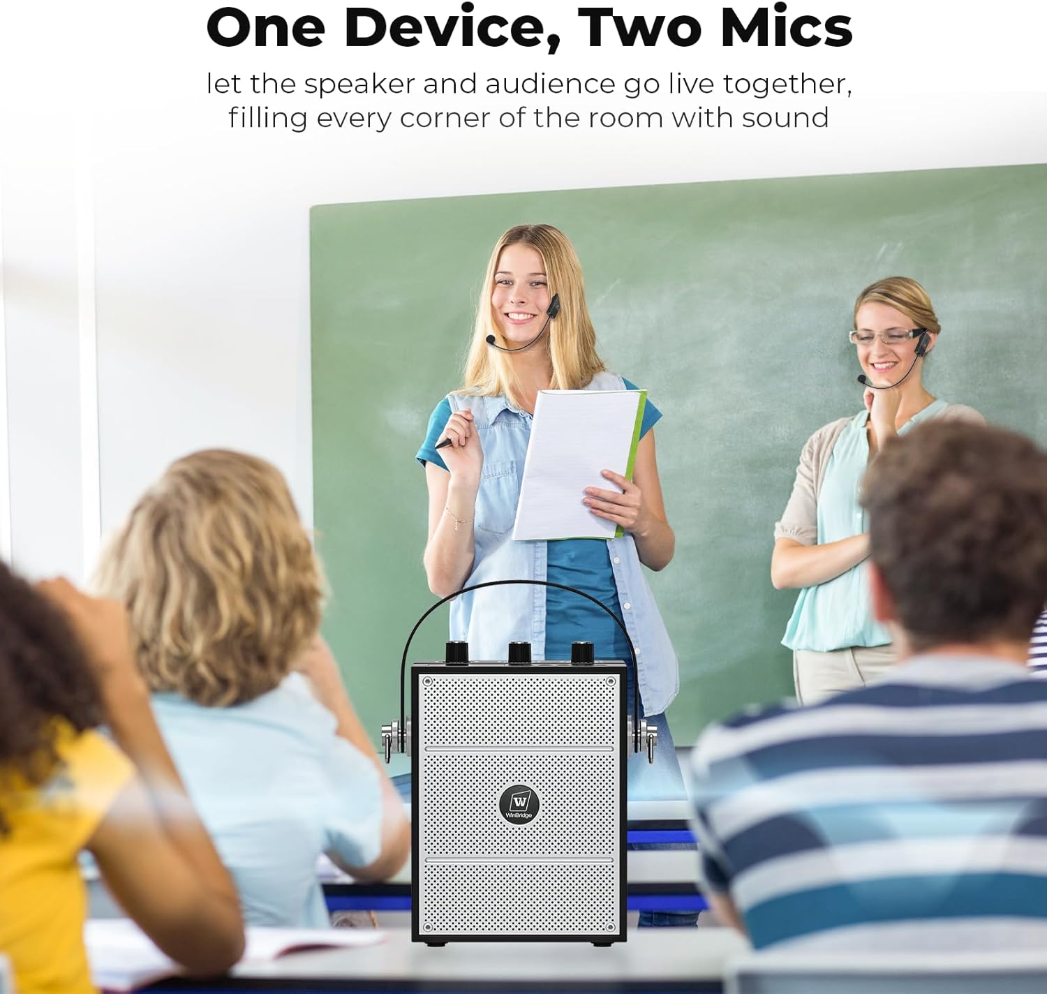 50W Voice Amplifier with 2 Headset Microphones,Microphone with Speaker, Portable Sound System with Microphone,Bluetooth Speaker Megaphone for Teachers, Classroom, Outdoor, Events -S98Plus