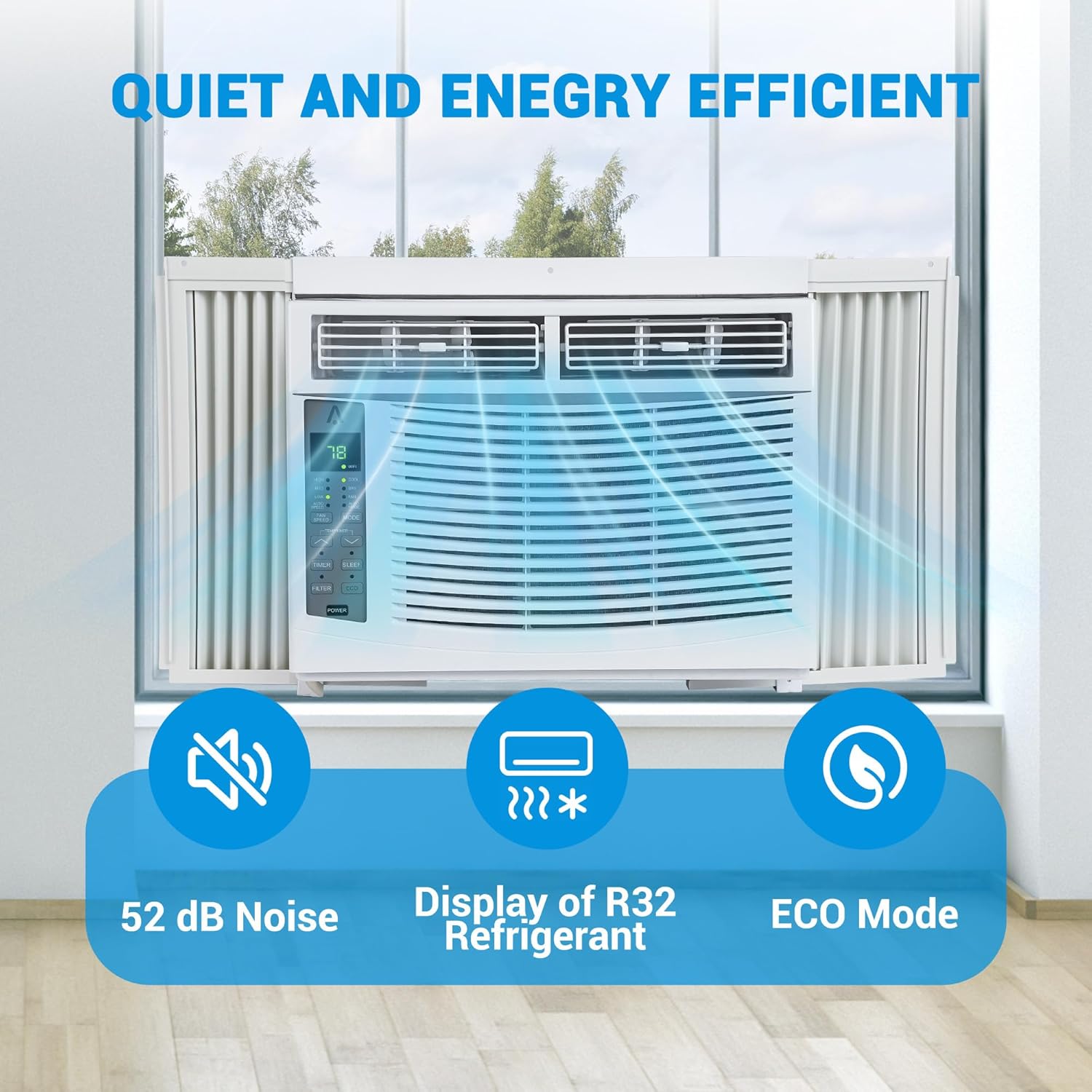 6,000 BTU Window Air Conditioner,AC Window Unit Cool up to 250 Sq. Ft w/Wifi Controls & 4 IN 1 Cooling, Dry, Fan,and Auto Mode, Low Noise,Perfect for Small Bedroom, Living Room, Home,Office
