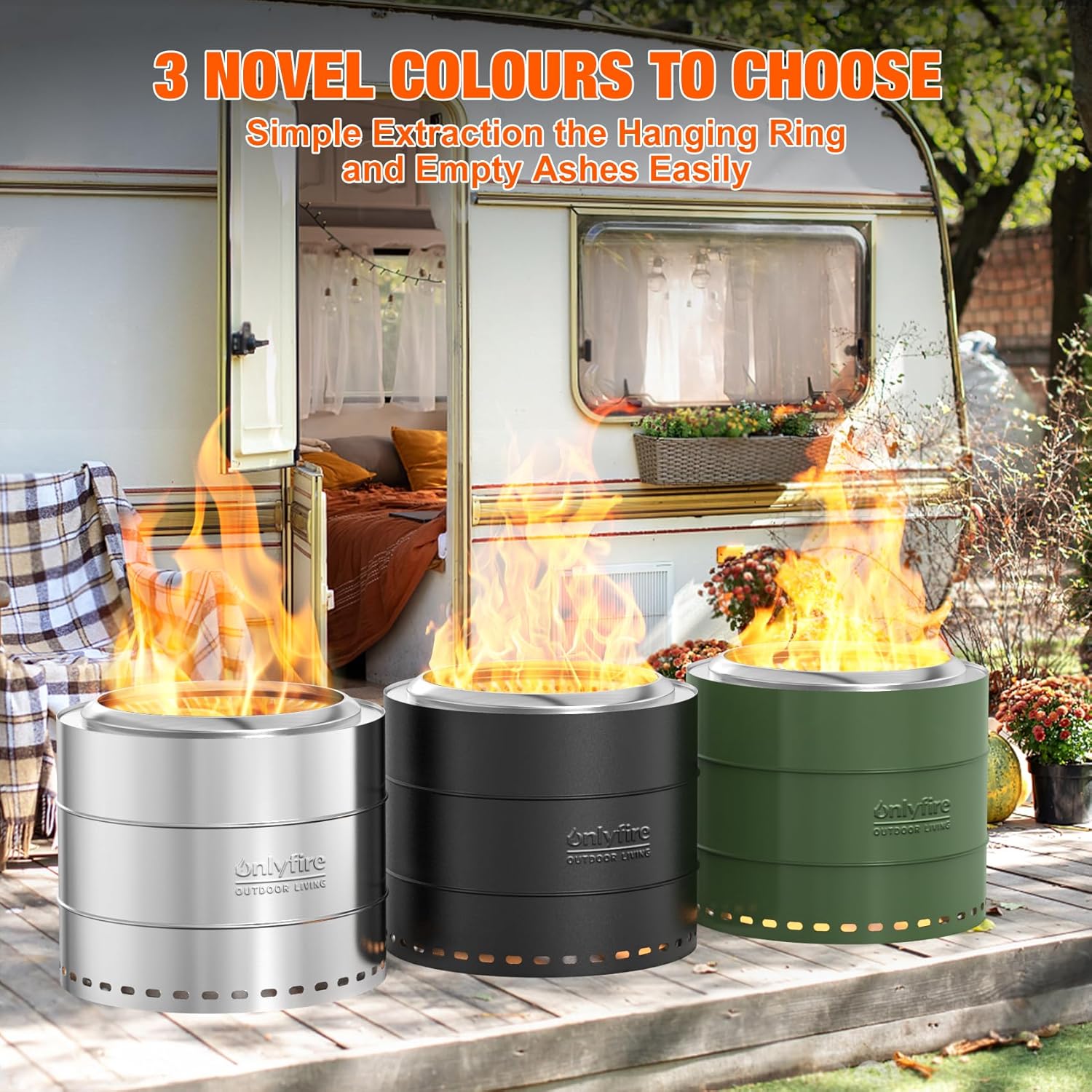 ONLYFIRE OUTDOOR LIVING Wood Burning Fire Pit with Carrying Bag, 19.5” Portable Firepit for Camping Tailgating Patio Backyard Bonfire, Smokeless Fireplace, Stainless Steel FP048