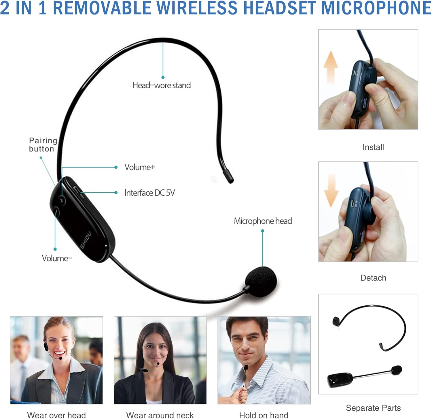 Voice Amplifier with Wireless Headset Mic - 18W 4400mAh Rechargeable Mini Pa System, Bluetooth 4.2, Waterproof IPX5 Portable Speaker for Teacher, Outdoors