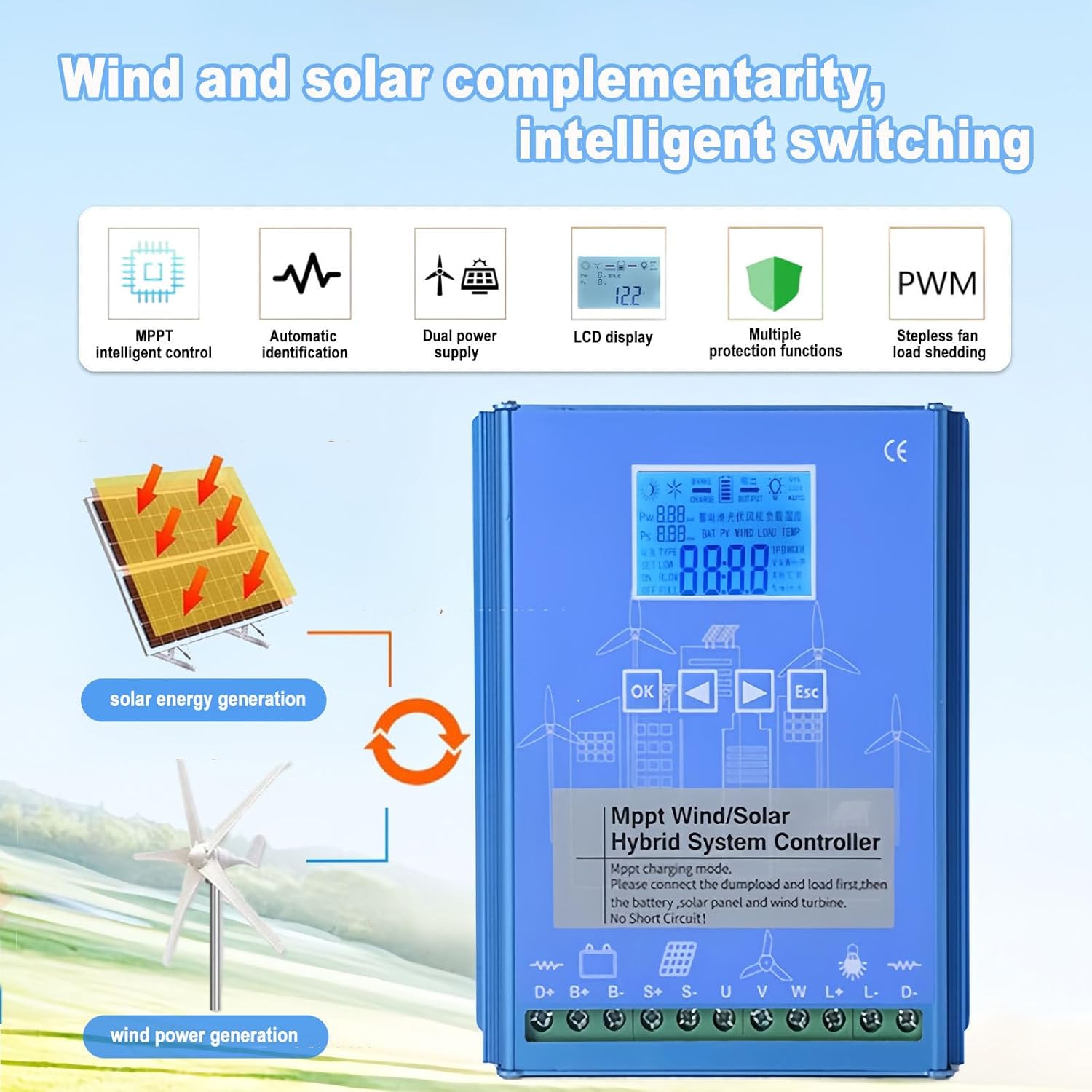 Wind Solar Hybrid Charge Controller, Mppt Boost Regulator for Off Grid Systems, 12v, 24v, and 48v Wind Turbine Solar Panel Power Controller (with Load Shedding Function). 24V-13000W