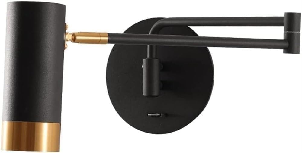 Swing Arm Metal Wall Light Wall Sconce Minimalist Adjustable Wall Mounted Lamp E27 Wall Lighting Fixtures Bedroom Bedside Hotel Study Reading Interior Wall Light Sconce(Dark)
