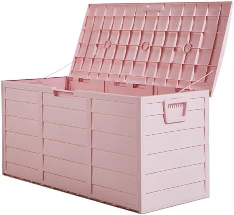 75 Gallon Outdoor Deck Box and Patio Furniture Side Table, Waterproof Weather Resistant, Lockable Storage Box for Garden Supplies and Essentials (Pink)