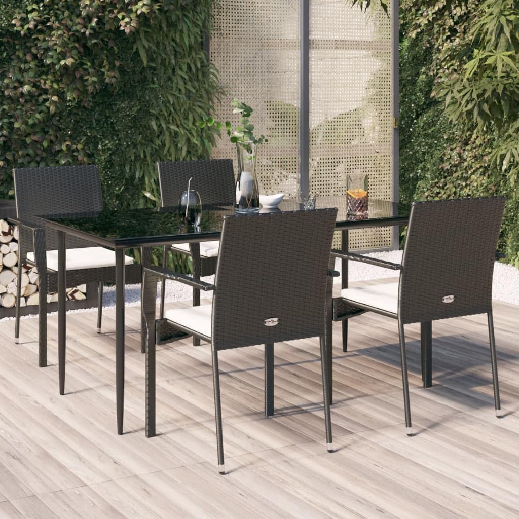Furniture Sets 5 Piece Patio Dining Set with Cushions Black Poly Rattan,Elegant and Durable Patio Dining Set for Outdoor Relaxation and Dining Garden Conversation Sets