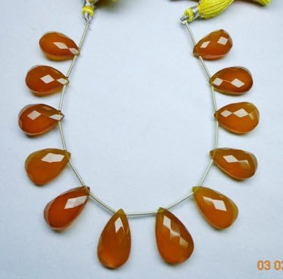 Hessonite Chalcedony Micro Faceted Pear Shape Briolette Beads-Chalcedony Briolette 18-19mm 12pcs
