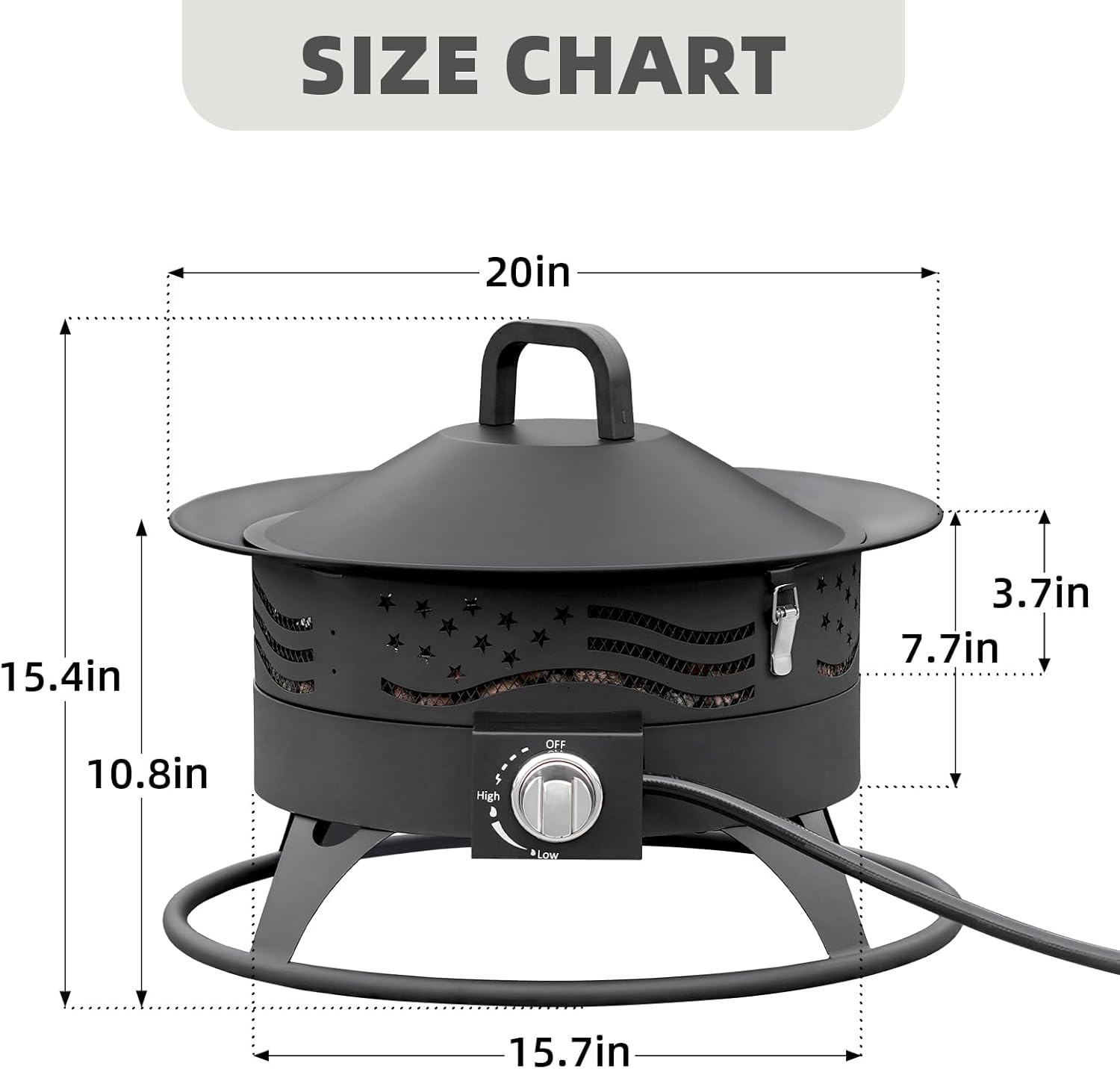 Portable Propane Fire Pit, 20 Inch Smokeless Gas Fire Pit Bowl for Outside, 60,000 BTU Outdoor Firepit with Grill Grate & Lid for Camping, Patio, Yard, Garden