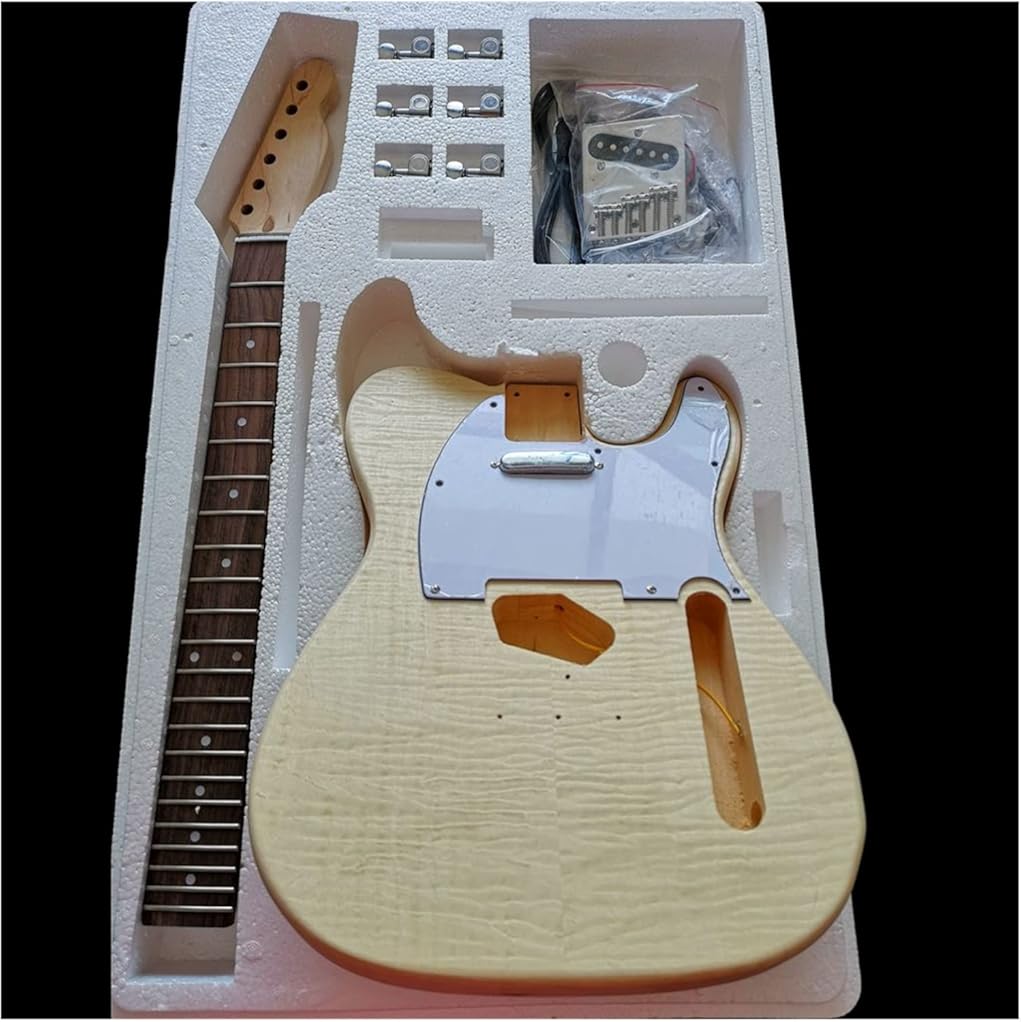 Maple Tiger Pattern Maple Electric Guitar Basswood Body Neck Rosewood Fingerboard DIY Combination DIY Guitar Kit (Color : 2)