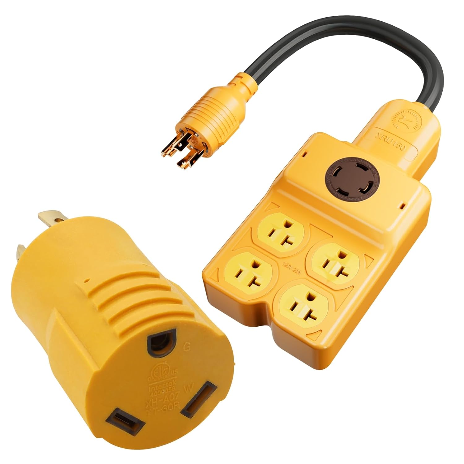 MECMO NEMA L14-30P to Four 5-20R/ 5-15R & L14-30R Generator Adapter Extension Cord with NEMA L14-30P to TT-30R 30 Amp RV Generator Adapter ETL Listed