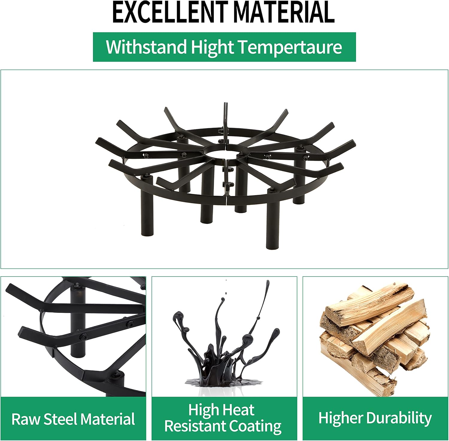 24in Fire Grate, Round Spider Wagon Wheel Fire Pit Grate - Heavy Duty for Outdoor Campfire, Hearth Wood Stove and Outdoor Camping - Black