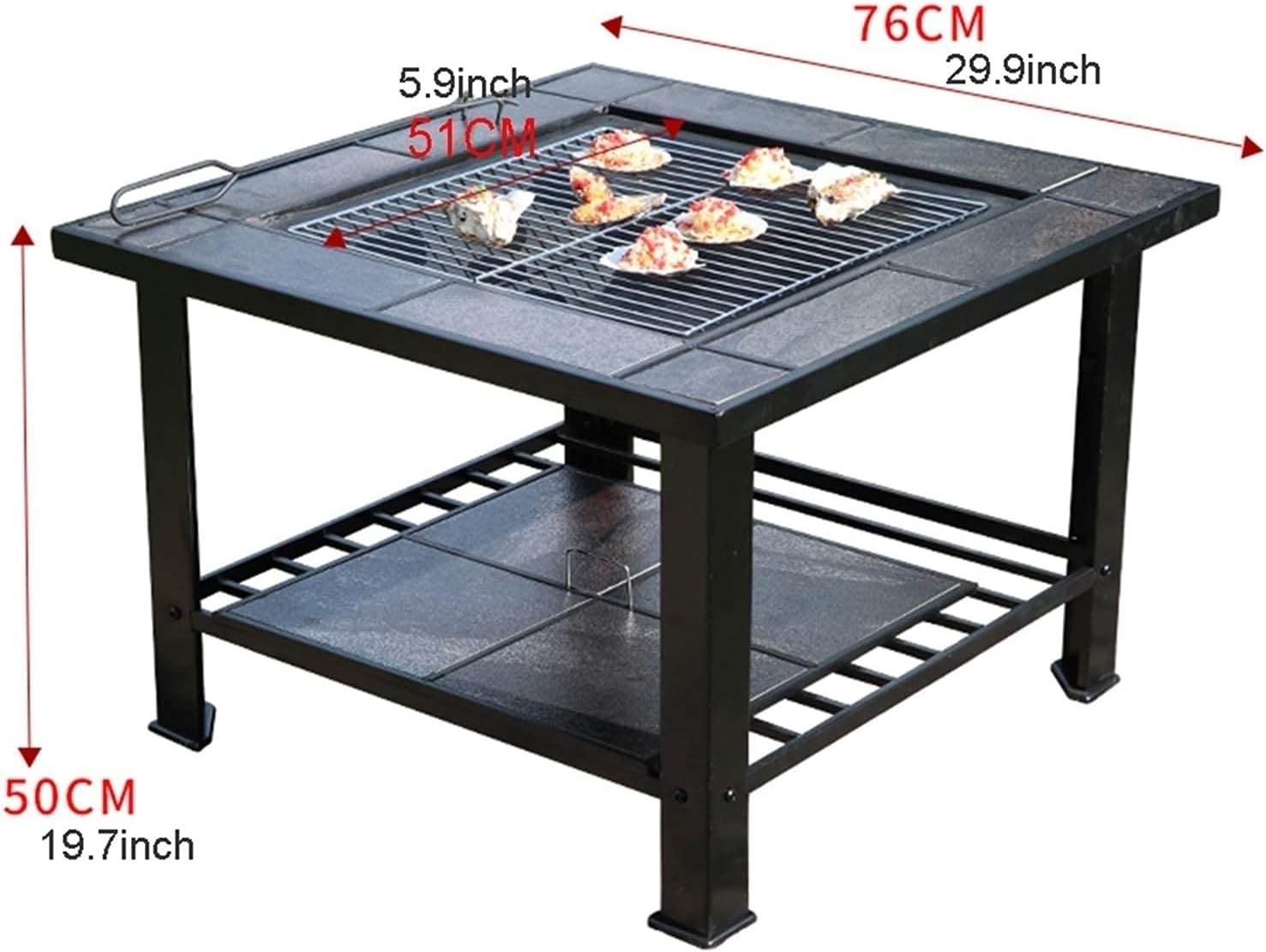 Outdoor Fire Pit Wood Burning Square Metal Fireplace with Spark Screen Cover, Poker, Cover, Barbecue Picnic Camping Camp Fire d