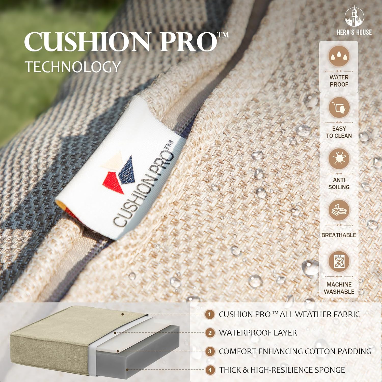 HERA'S HOUSE 4 Pieces Patio Furniture Set with Fire Pit Table, 2 x Rocking Chair, 3-Seat Sofa with 45