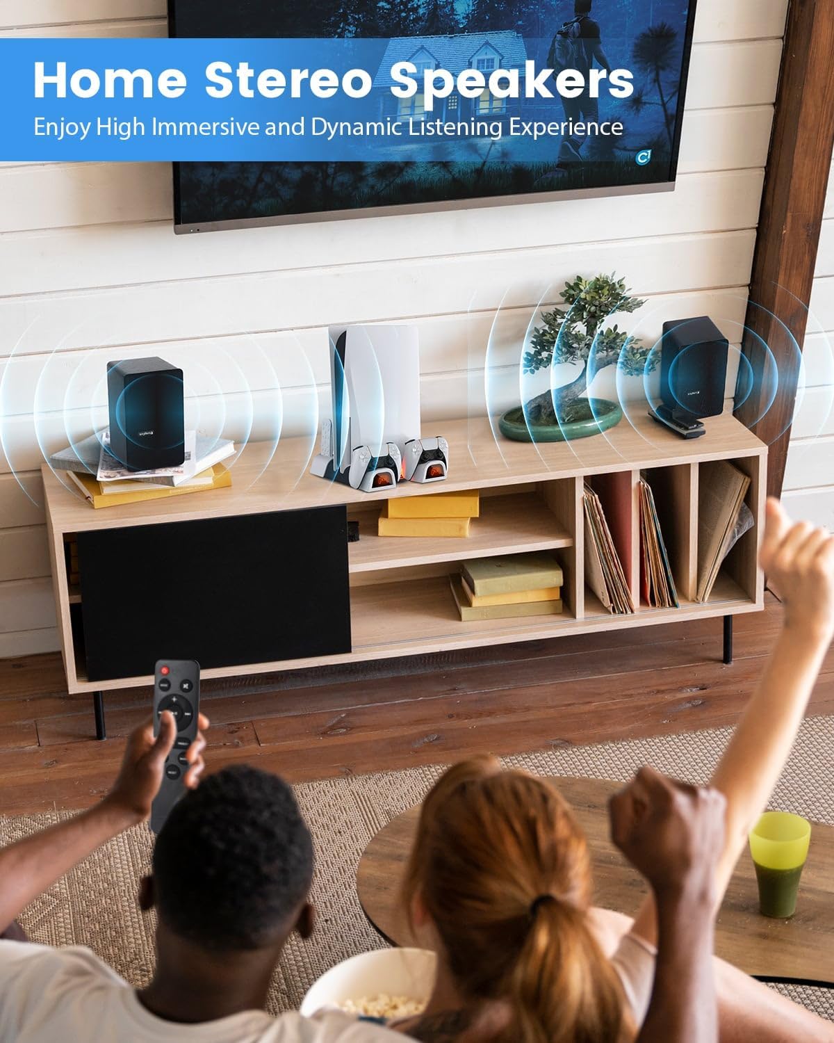 Powered Bookshelf Speakers Pair, 70W Surround Sound Home Stereo Speakers Wired Optical/ARC/RCA/AUX/BT Input Active Record Player Speakers with 4