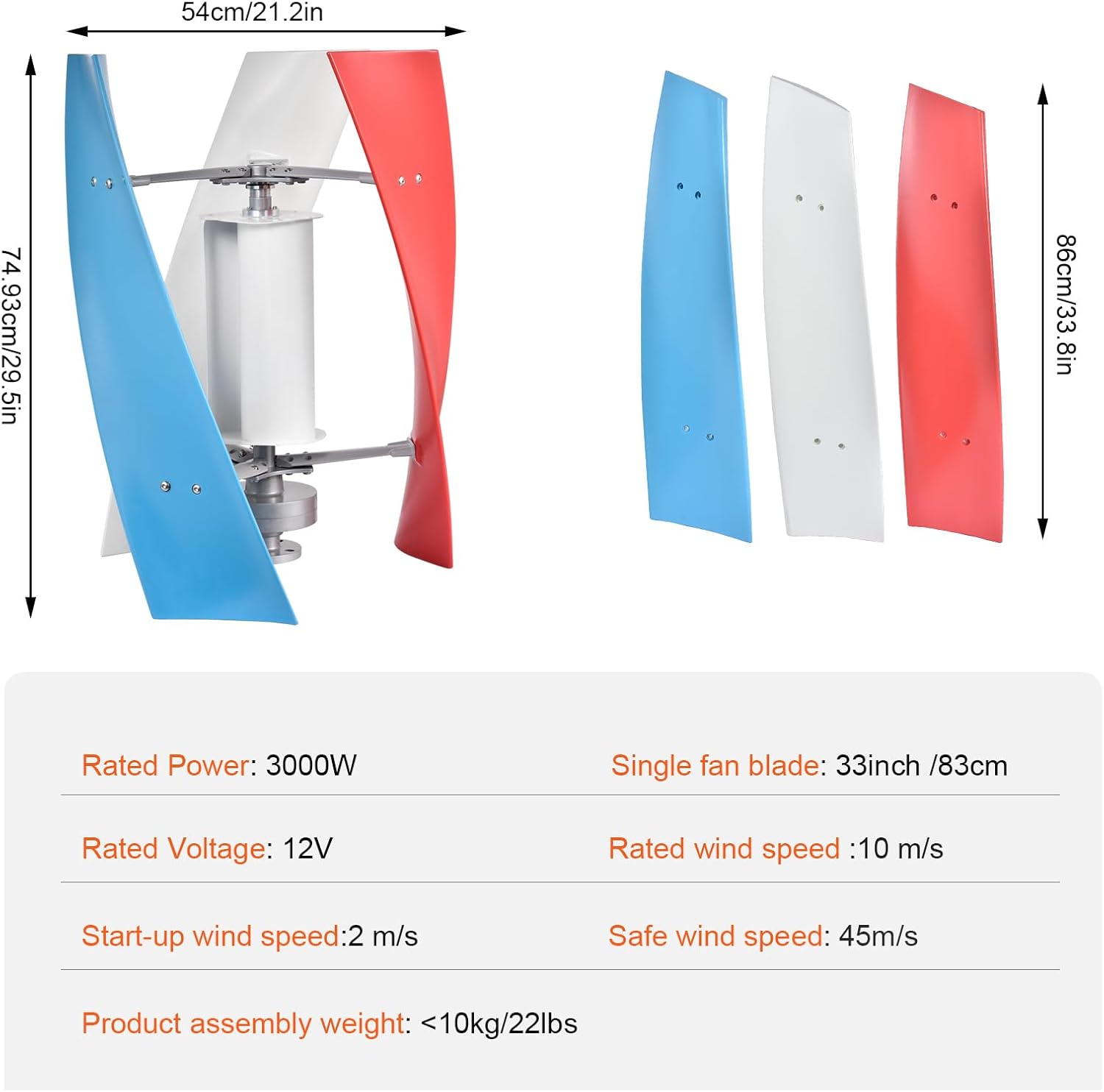 Wind Turbine Kit | Vertical Wind Mill Turbine Generator Kit - Safe, Quiet 3 Leaves Household Windmill for Boats, Terraces, Cabins, Street Lighting