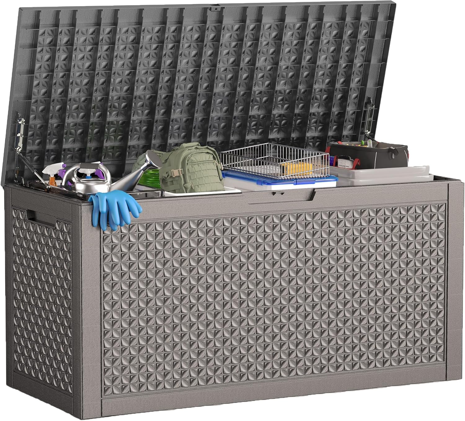 110 Gallon Deck Box Large Outdoor Storage for Patio Furniture,Outdoor Cushions,Garden Tools and Pool Supplies,Waterproof,Resin,Lockable(Grey)