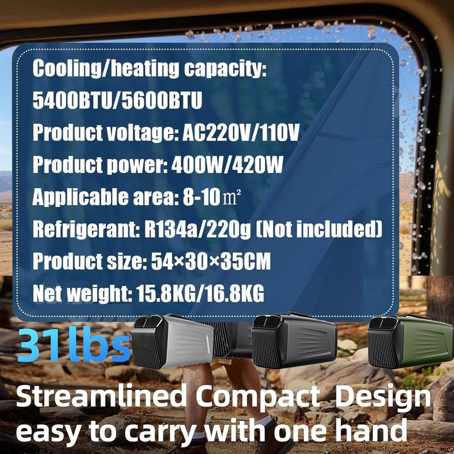 Portable Air Conditioner-Cooling&Heating(5400btu/5600btu),Mini Air Conditioner with Remote Control,4 Modes,Applicable Area 8-10㎡,for Camping Outdoor&Indoor,Rv,Truck,Van and Car,Grey