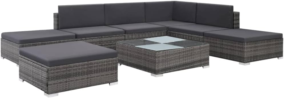 8 Piece Patio Lounge Set with Cushions Poly Rattan Gray,Cozy and Durable Poly Rattan Sofa Set for Outdoor Patios and Gardens Patio Furniture, Outdoor Furniture Sets