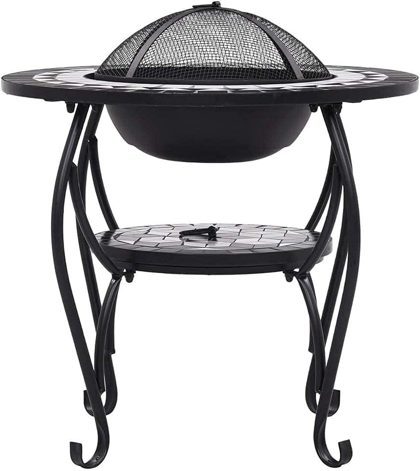 Fire Pit Table with BBQ Grill Shelf,4 in 1 Round Firepit for Barbecue,Heater,Ice Pit,Metal Brazier Coffee Table for Backyard,Camping,Picnic,Bonfire,Garden