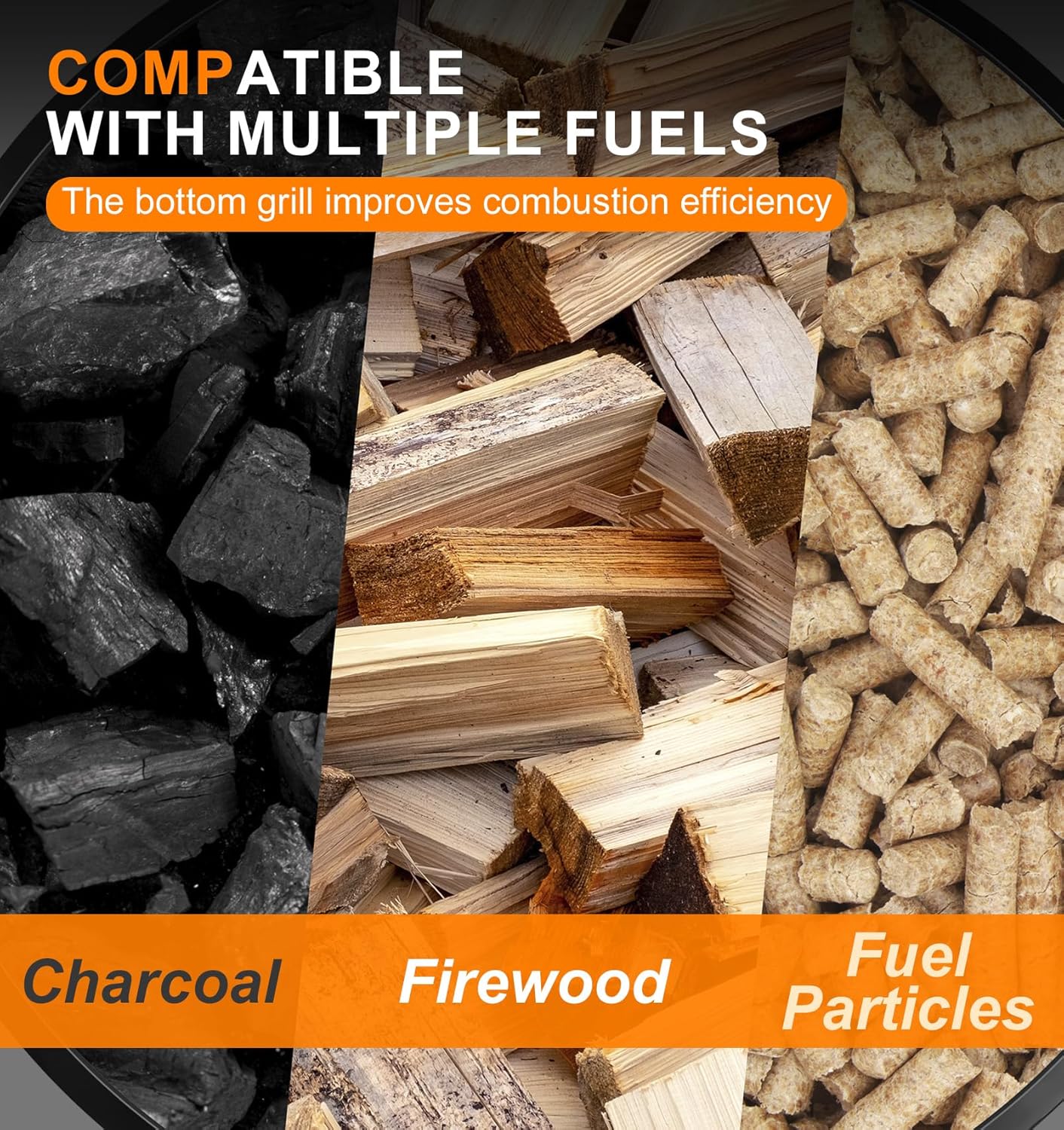 23 Inch Cast Iron Round Fire Pit with Grill, 3-in-1 Outdoor Fire Bowl, Fire Pit Table with Metal Lid and Fire Poker, Wood Burning Firepit for BBQ Bonfire Patio Picnic