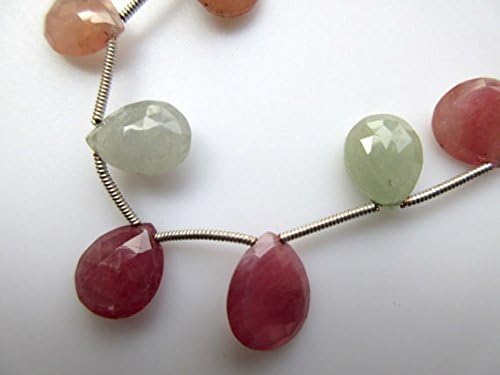 natural multi sapphire faceted briolette beads, huge 11mm to 13mm pink white sapphire pear beads, 8 pieces
