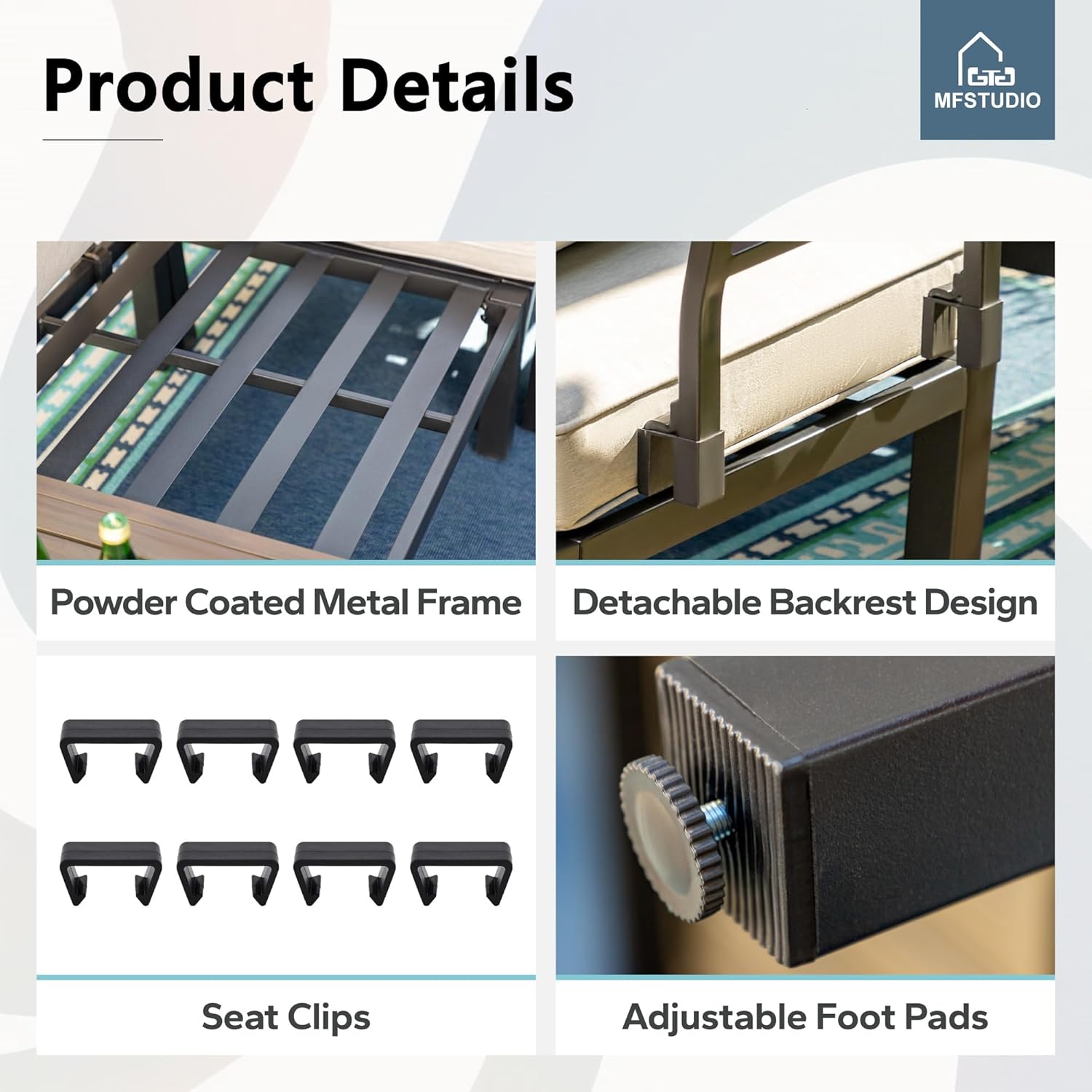 MFSTUDIO 6 Pieces Outdoor Patio Furniture Set with Fire Pit Table, Metal Outdoor Sectional Sofa Conversation Set for Backyard,Garden