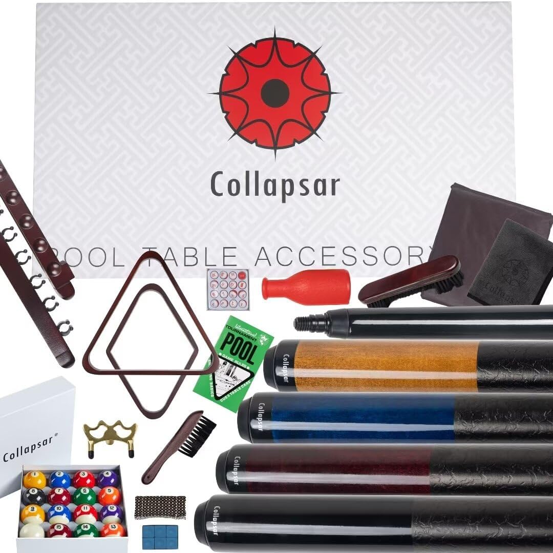 Collapsar Pool Table Accessories Kit, Premium Pool Stick & Retractable Cue Bridge, Billiard Balls Set &Table Covers, Ball & Cue Racks and Other Billiard Accessory