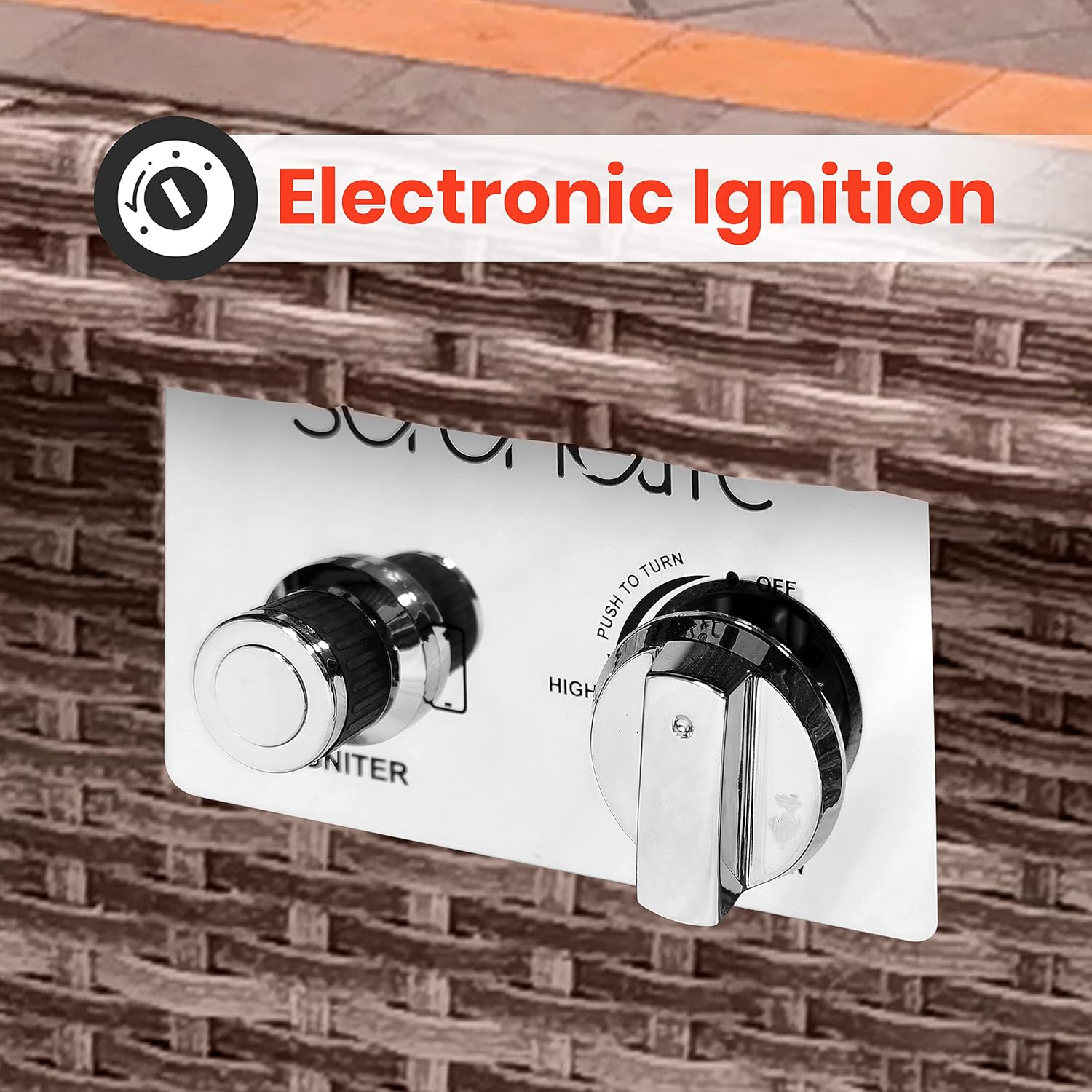 SerenelifeHome Outdoor Propane Fire Pit Table- 50,000 BTU Auto-Ignition Gas Fire Pit w/Glass Wind Guard, Mosaic Tabletop with PE Rattan Base