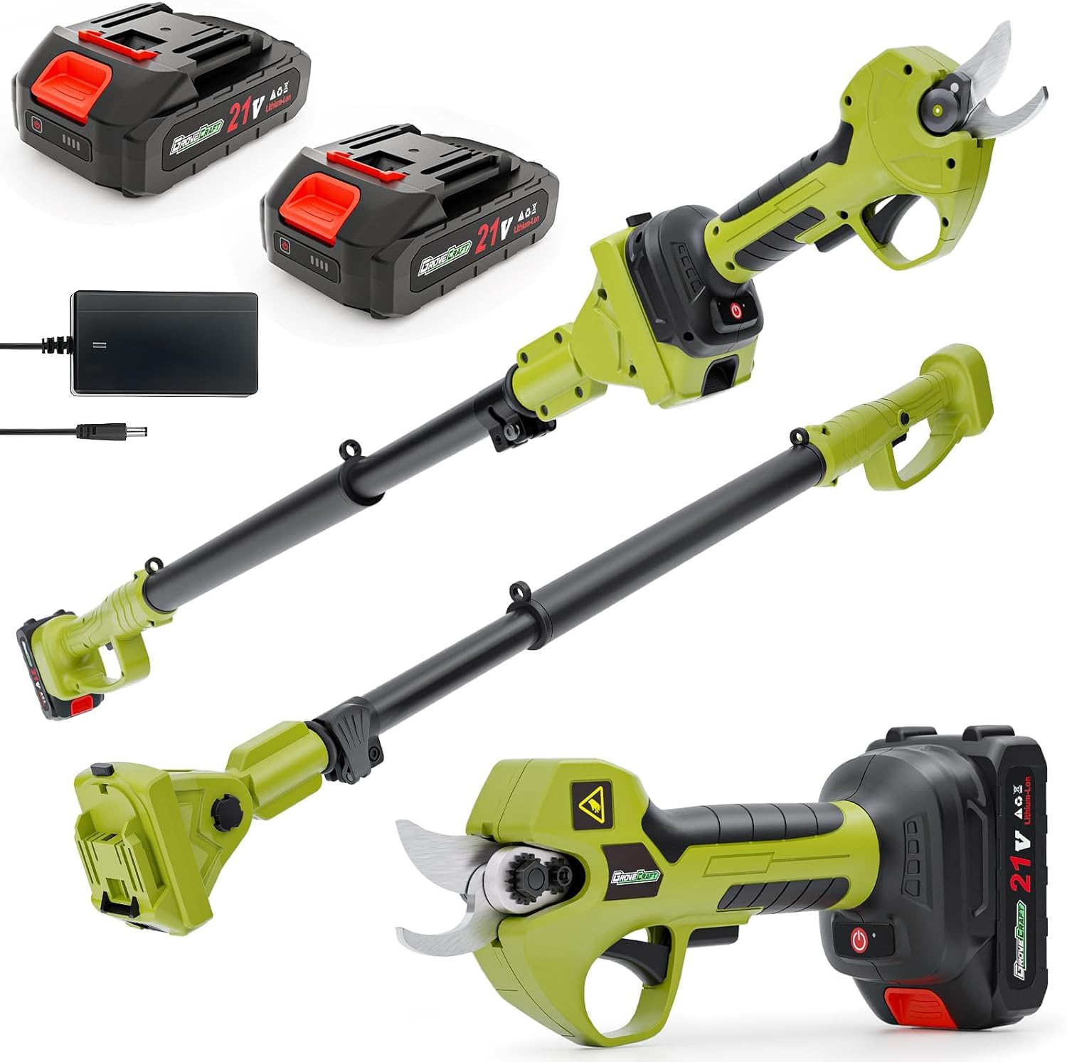 20V 2-in-1 Brushless Pole Pruning Shear with 2 Battery, Battery Powered Cordless Electric Pruning with Lubricant, 1-Inch Cutting Diameter Tree Pruner(Fast Charger Included)