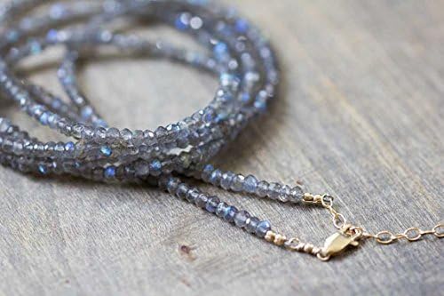 JEWELZ long beaded labradorite necklace, long layering gemstone necklace, multi wrap labradorite bracelet, 14k gold filledfilled filled or sterling silver plated3-3.5mm 34 inches