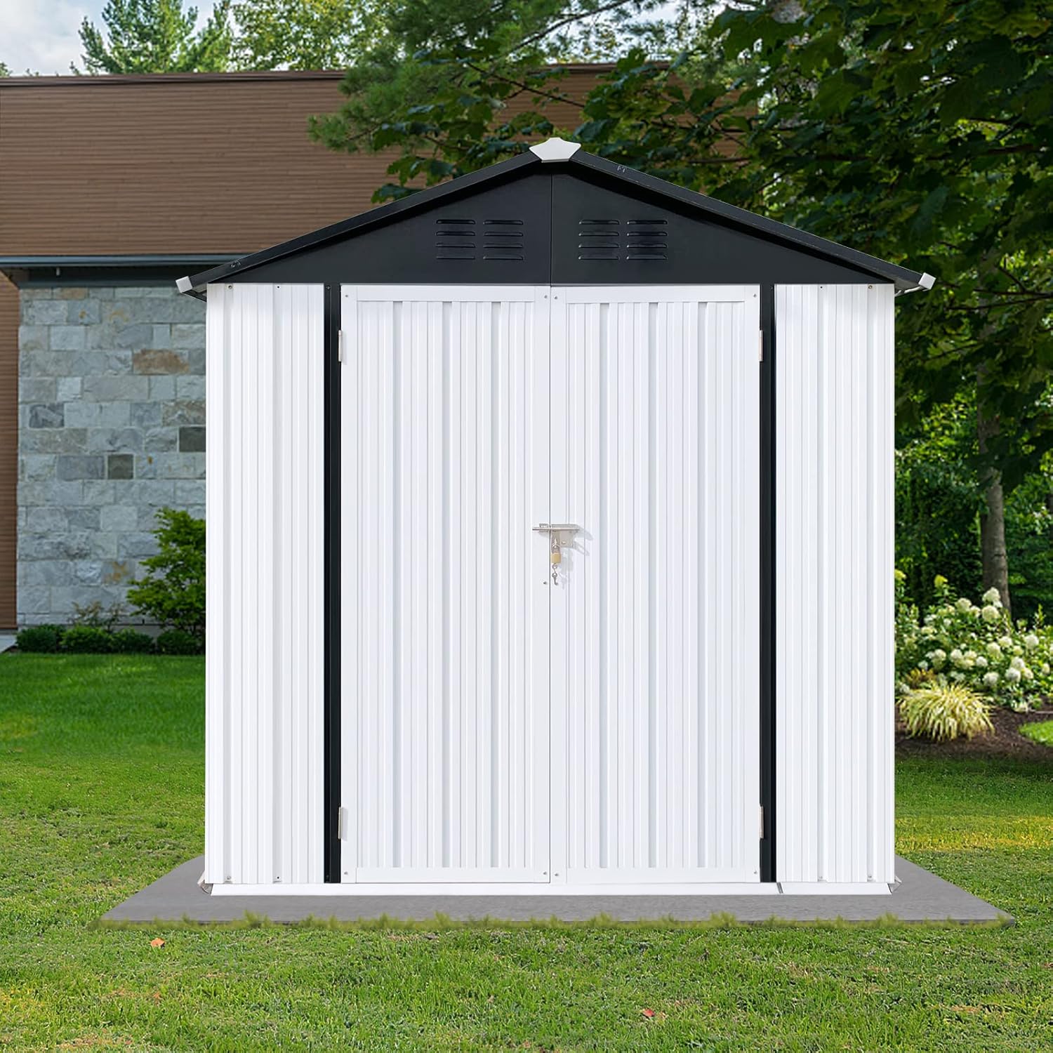 4×6 FT Metal Outdoor Storage Shed with Apex Roof, Waterproof White Tool Shed for Garden, Patio, and Backyard – Rust-Resistant Steel Utility Shed for Equipment, Tools, Bikes