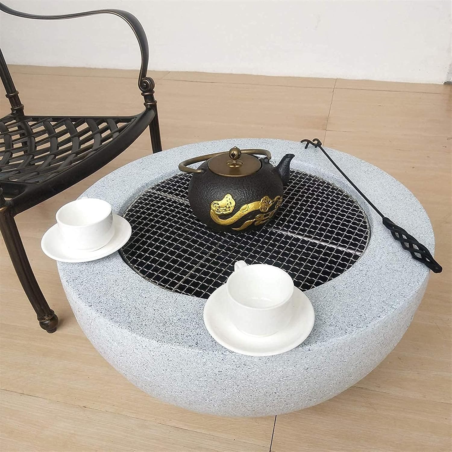 Hearth Grill, Fireplace, Fire-Resistant, Includes Grill Grate for Use as a BBQ Pit, Fire Bowl Out of Steel with an Edging of Artificial Stone Patio Stove