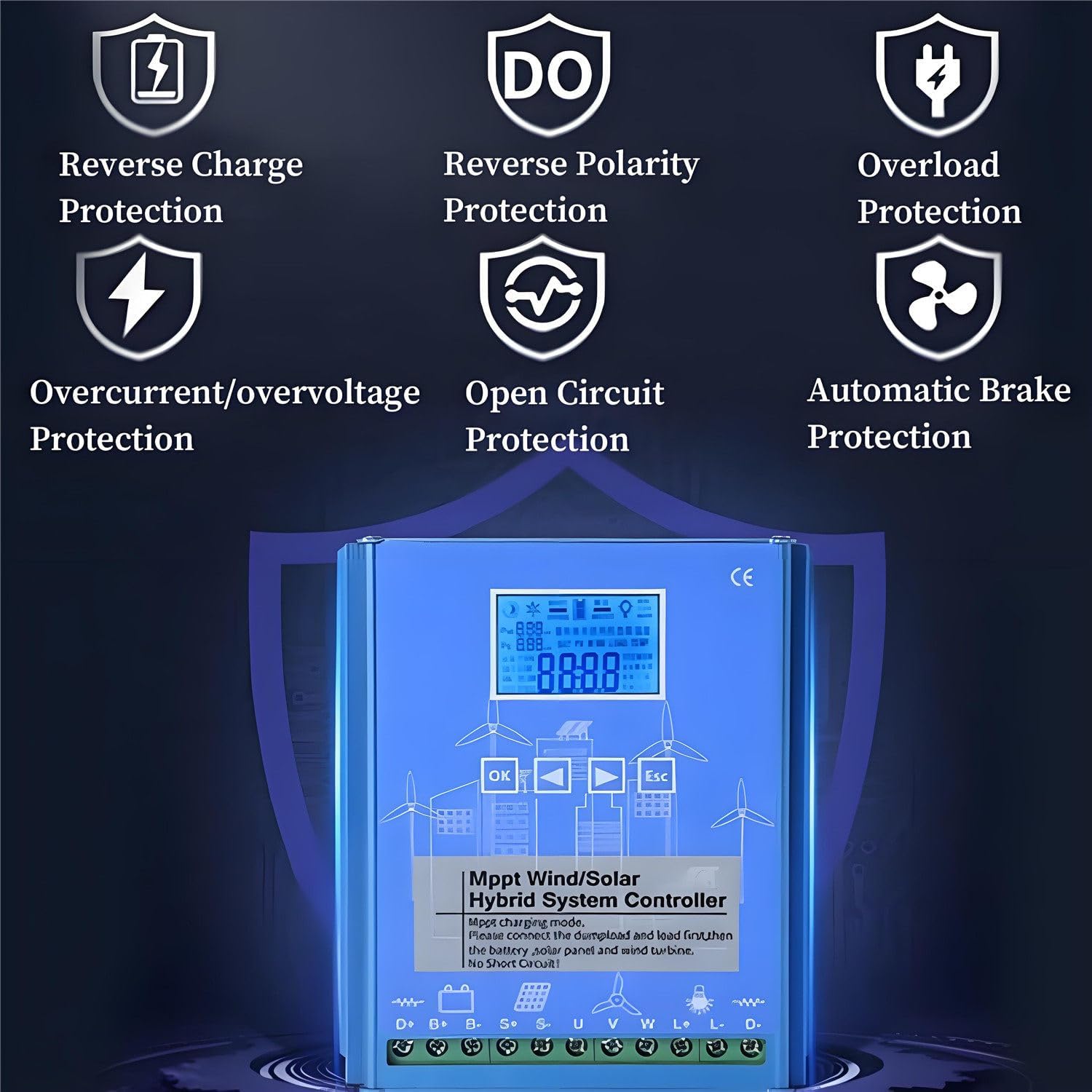 16000W Wind and Solar Charge Controller,Off Grid with Unloader Hybrid Wind Solar Controller,with LCD Display and Mppt Charge Controller,for Home, Boat, Street Light 24V