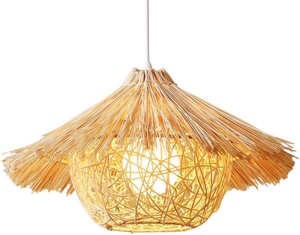 Rattan Basket Pendant Light Boho Style Lamp Shade Retro Handmade Woven Wicker Hanging Lamp E27 Base Kitchen Island Sink Lighting Fixtures,Modern Decor